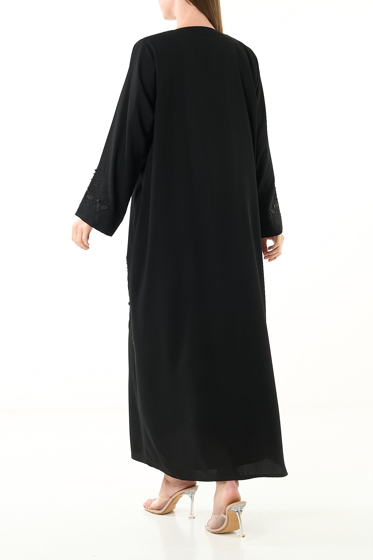 Black Maya Crepe Abaya with Straight Cut and Subtle Embroidered Detail - Posh Abaya