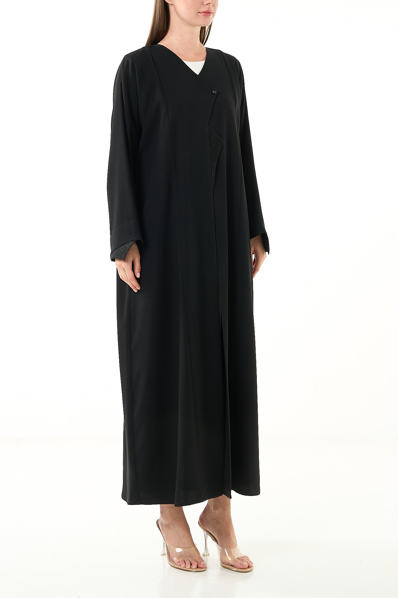 Black Farah Crepe Abaya with Lace Detail - Posh Abaya