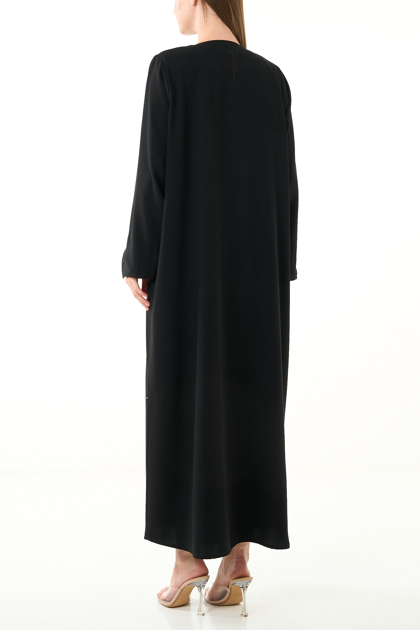Black Farah Crepe Abaya with Lace Detail - Posh Abaya
