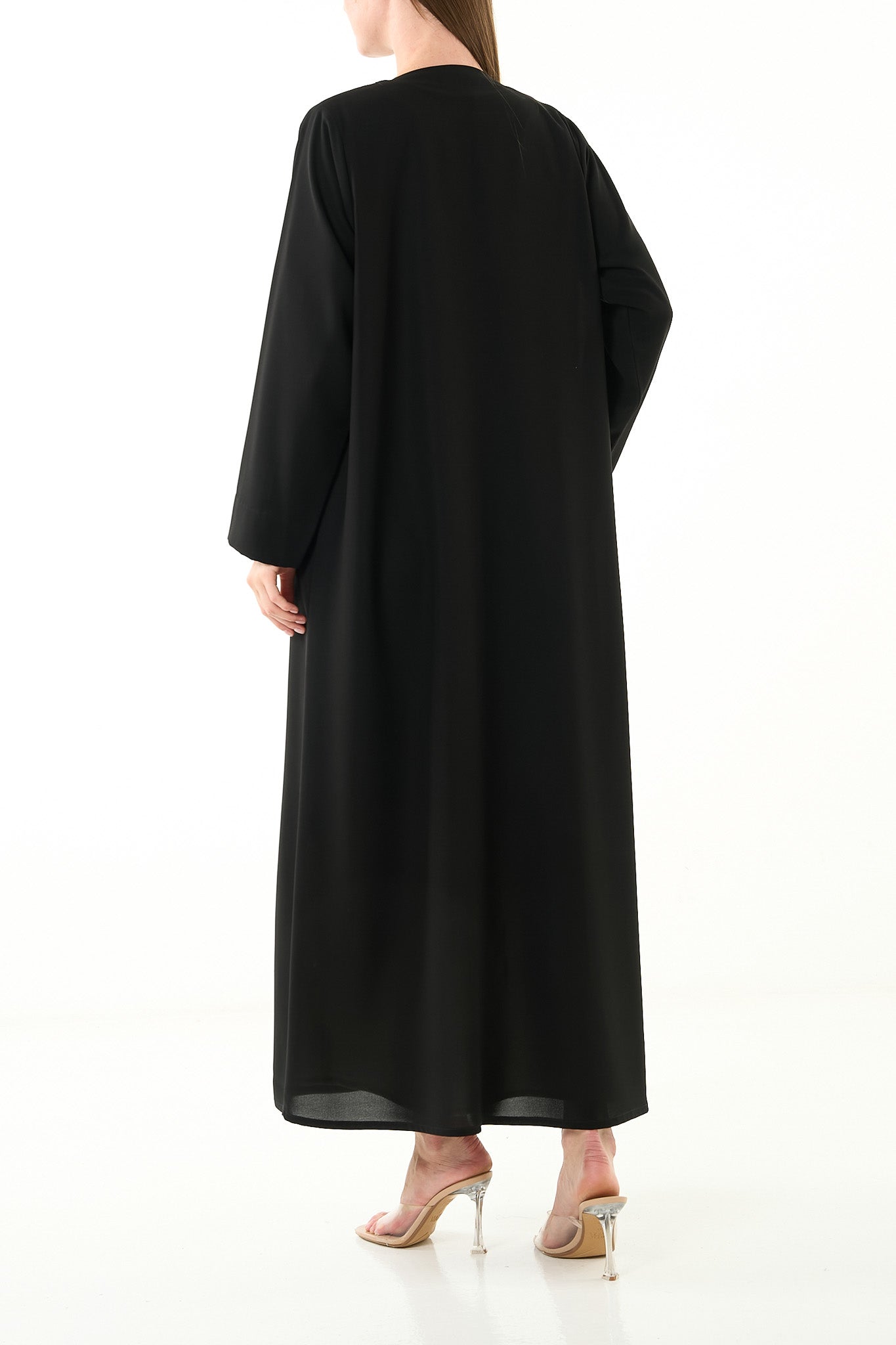 Black Nova Crepe Abaya with Front Lace cut Detail - Posh Abaya