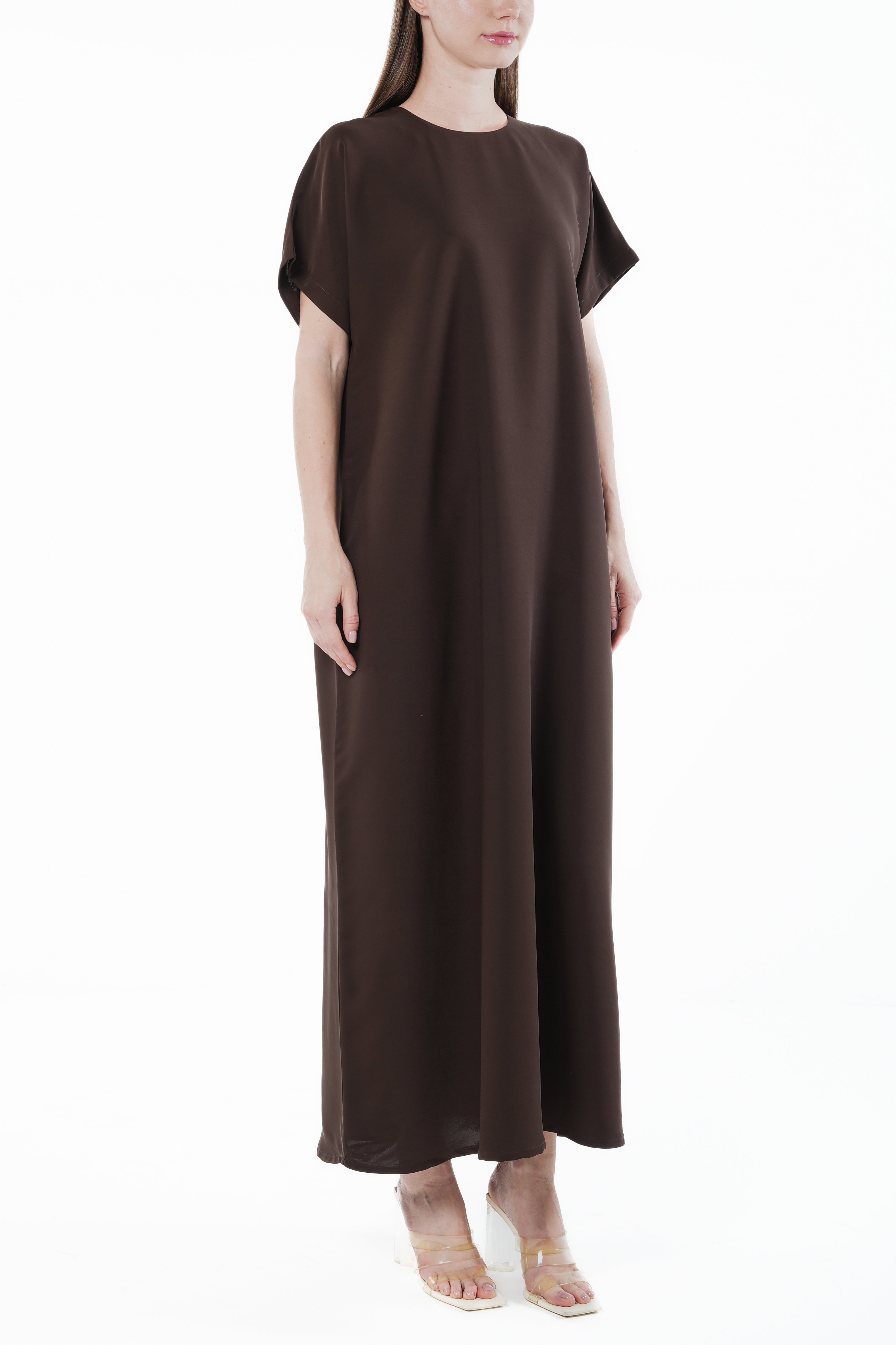 Rose Crepe Brown Abaya Underdress - Posh Abaya