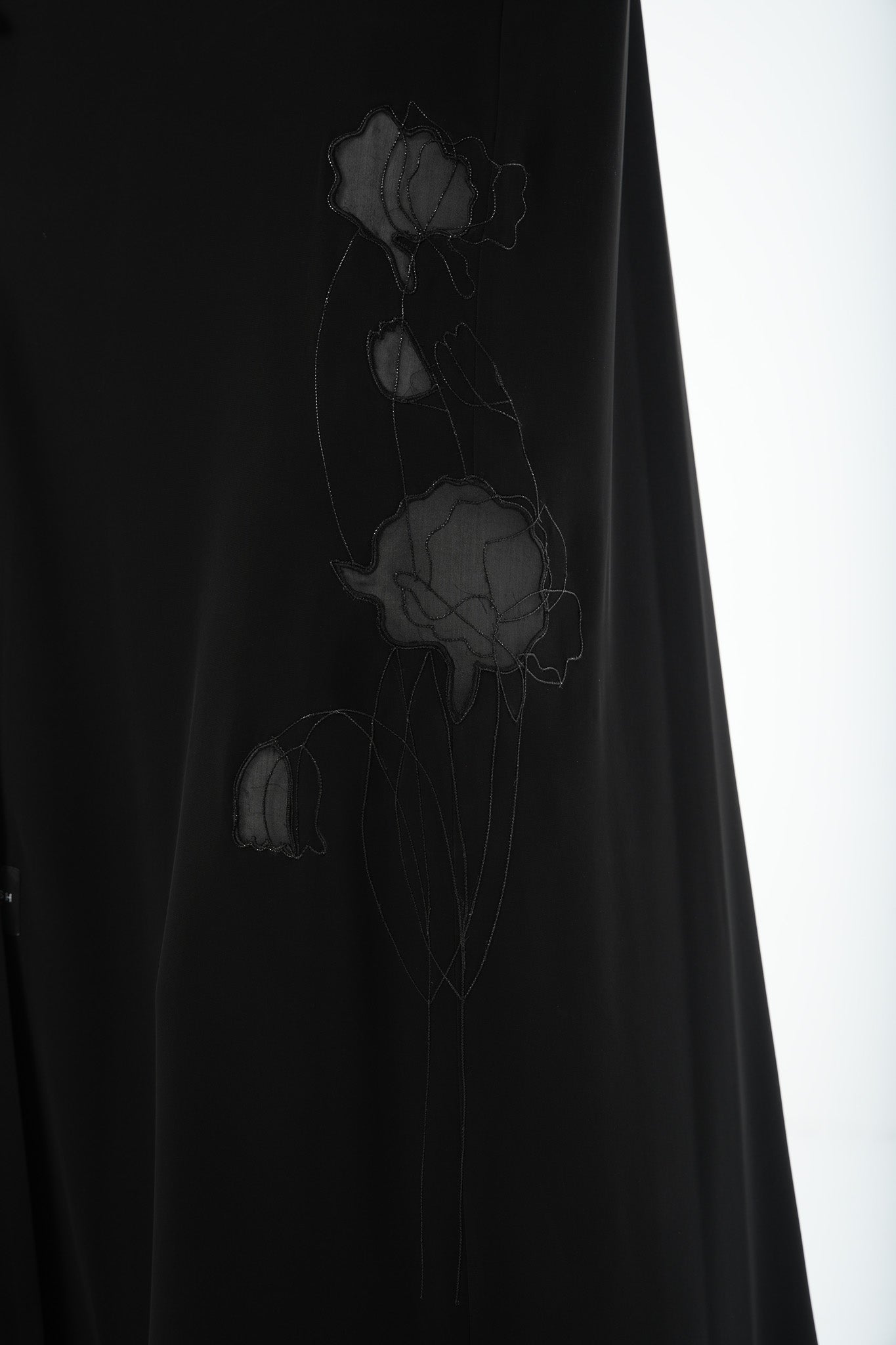 Black Aria Crepe Abaya with Floral Embroidery - Posh Abaya