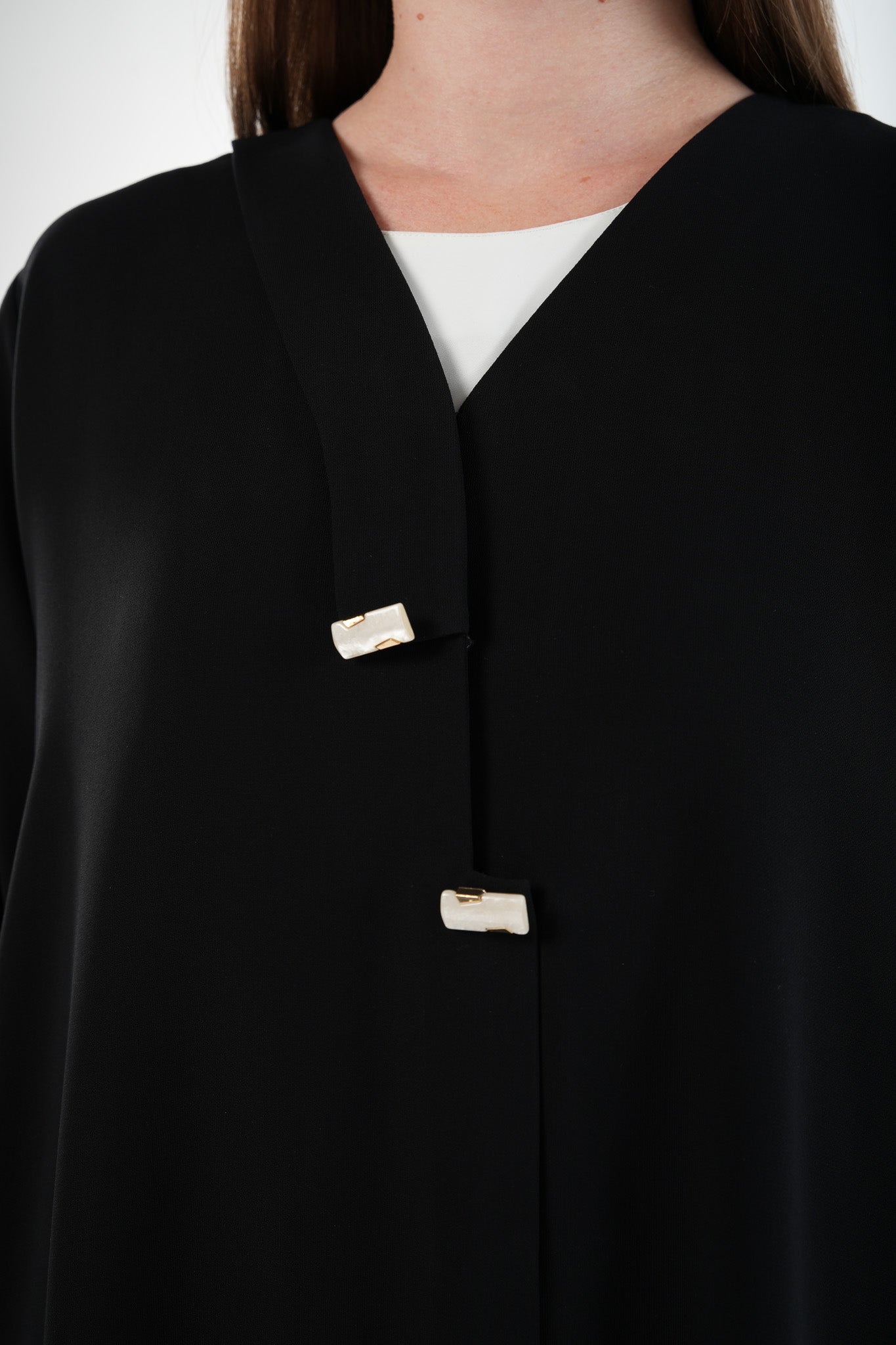 Black Wave Crepe Abaya with Overlap and Handwork Detail - Posh Abaya