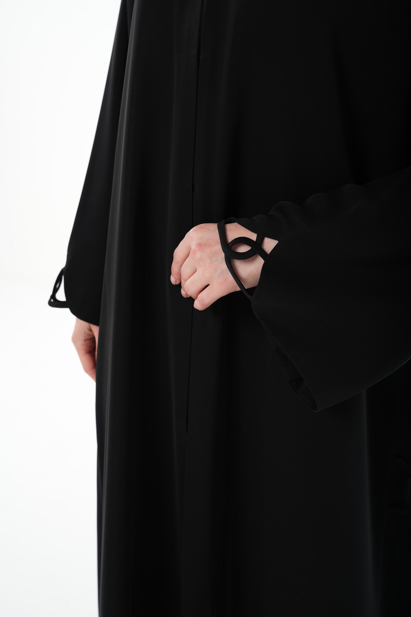 Black Mario Crepe Abaya with Side and Sleeve Knot Detail - Posh Abaya