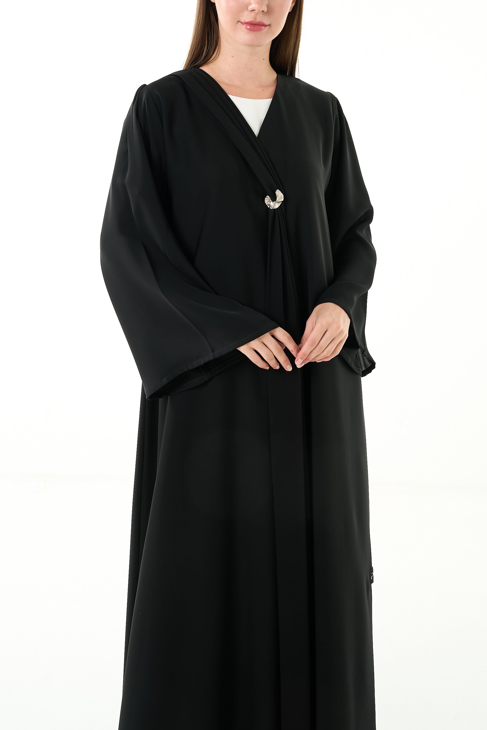 Black Elite Nada Abaya with Soft Front Shape and Minimal Detailing - Posh Abaya