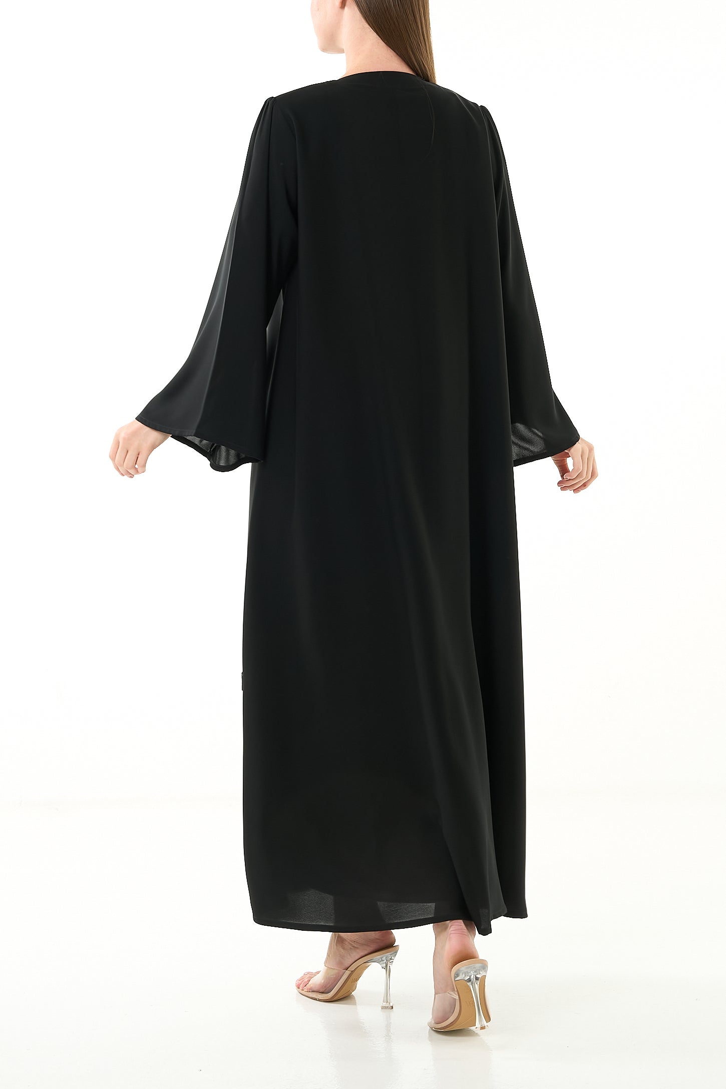 Black Elite Nada Abaya with Soft Front Shape and Minimal Detailing - Posh Abaya
