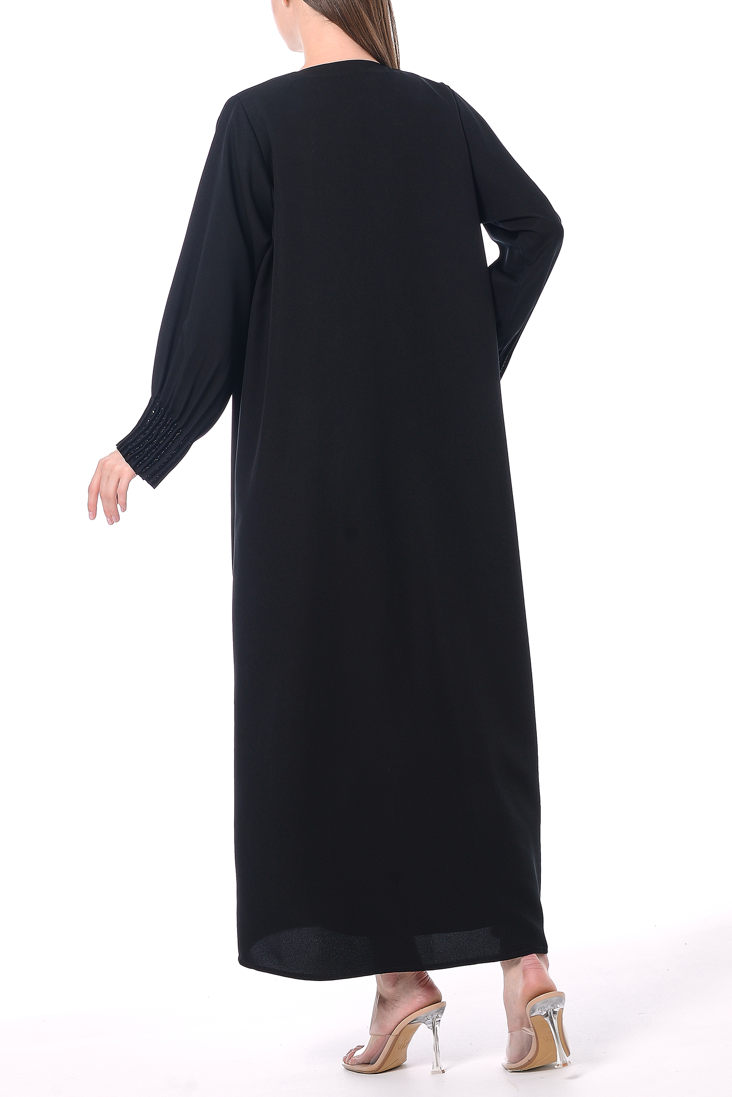 Black Emarati Crepe Abaya with Intricate Beadwork - Posh Abaya