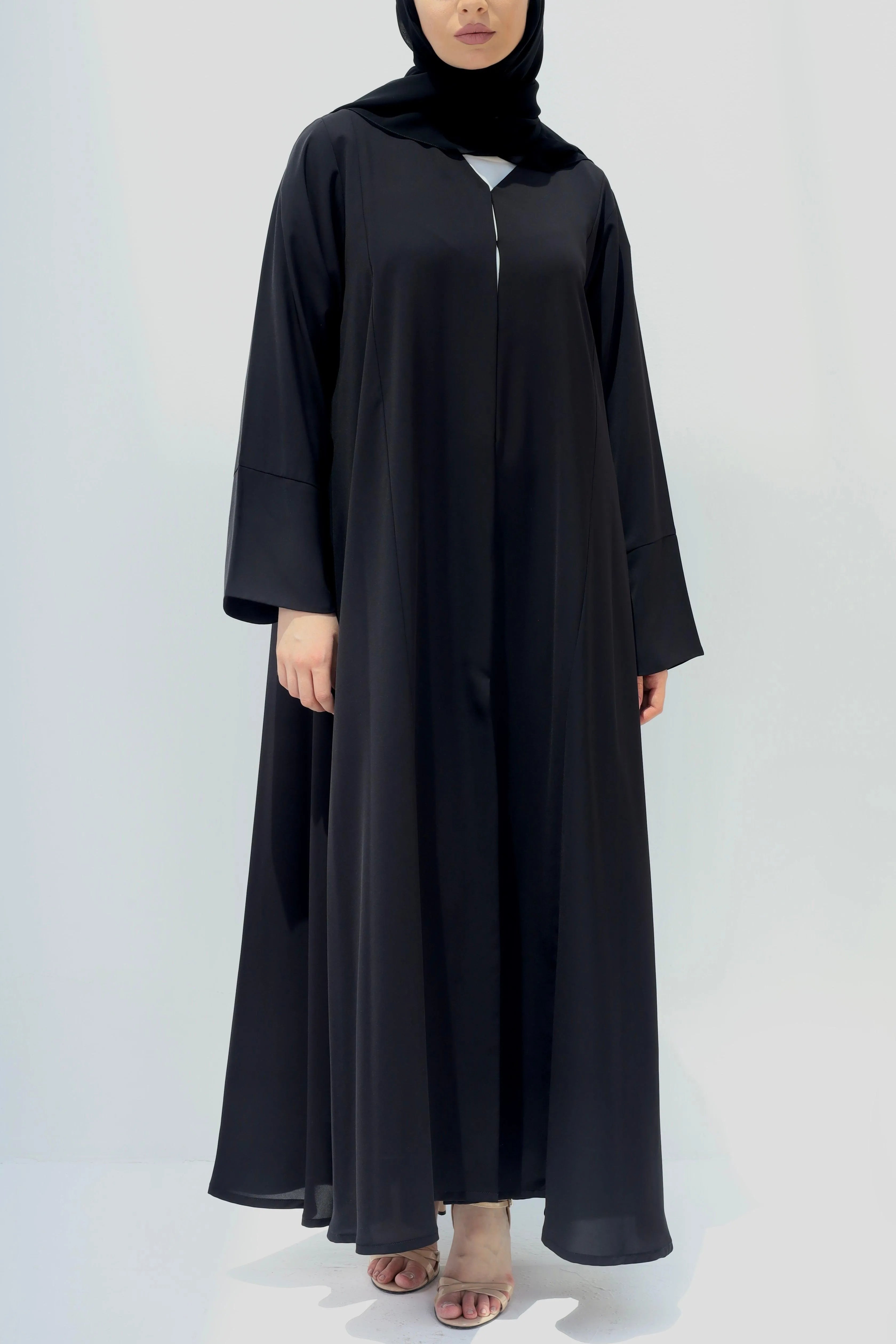 Black Coco Crepe Abaya with Slit in Sleeves - Posh Abaya