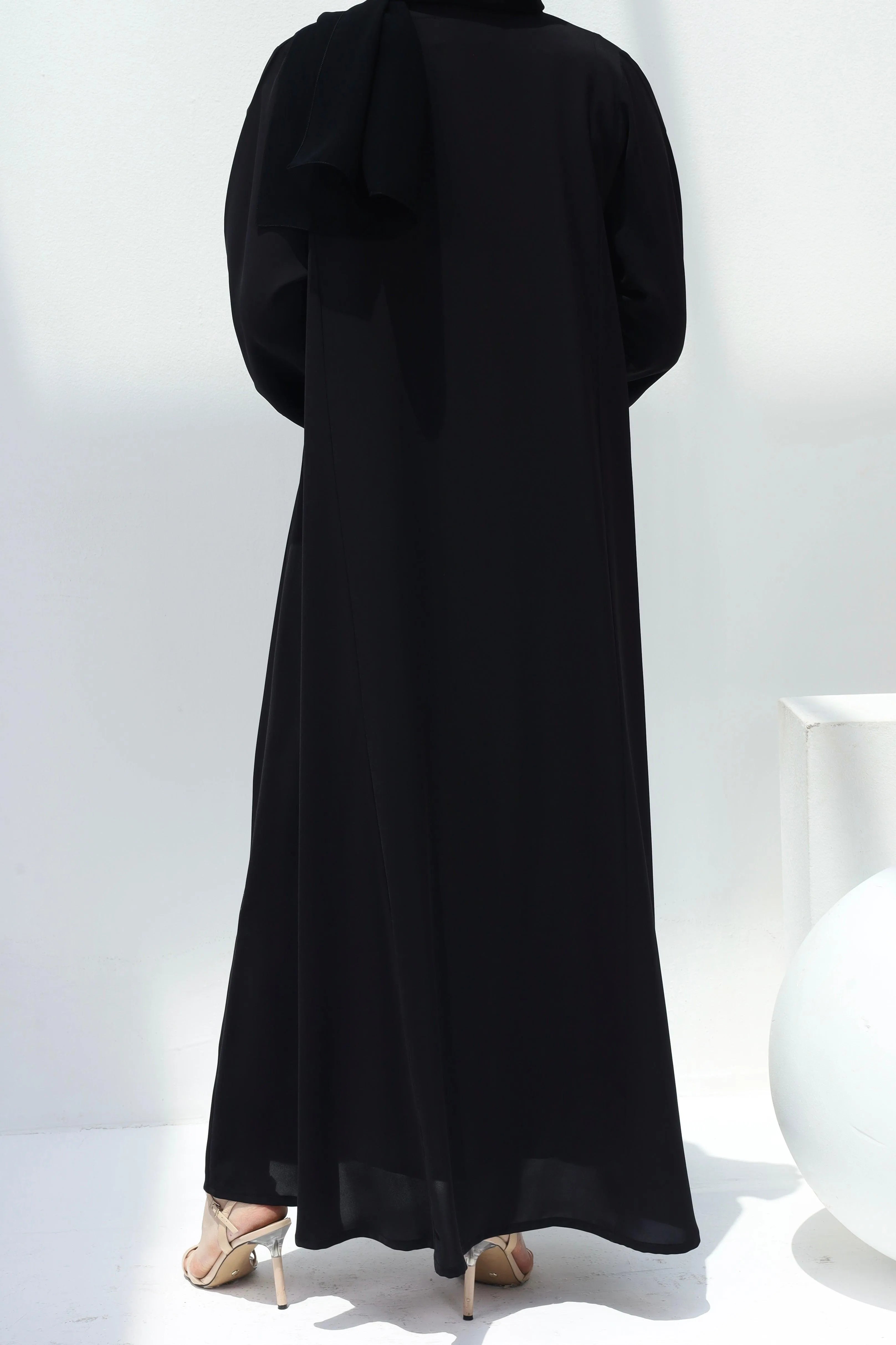 Black Coco Crepe Abaya with Slit in Sleeves - Posh Abaya