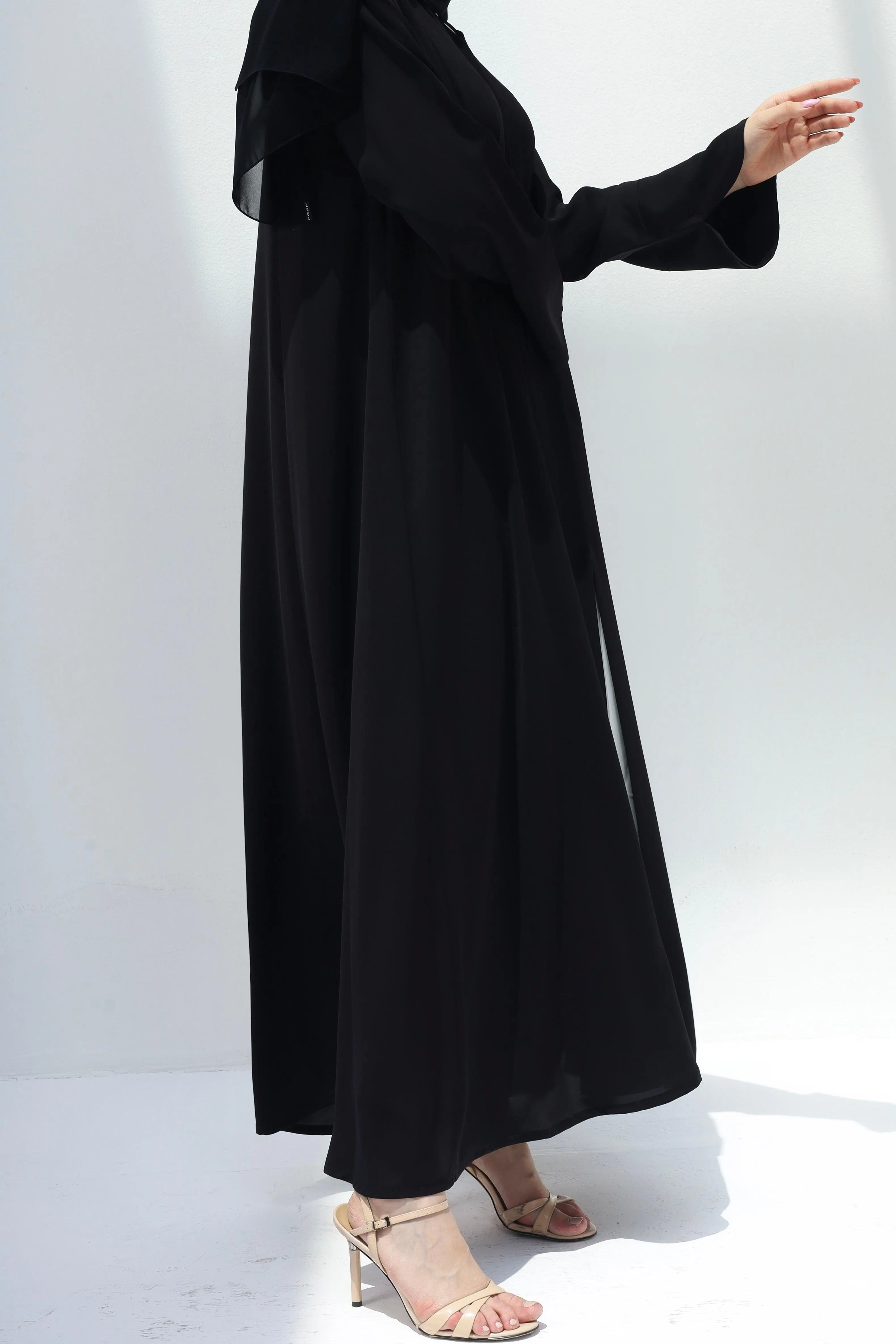 Black Coco Crepe Abaya with Slit in Sleeves - Posh Abaya