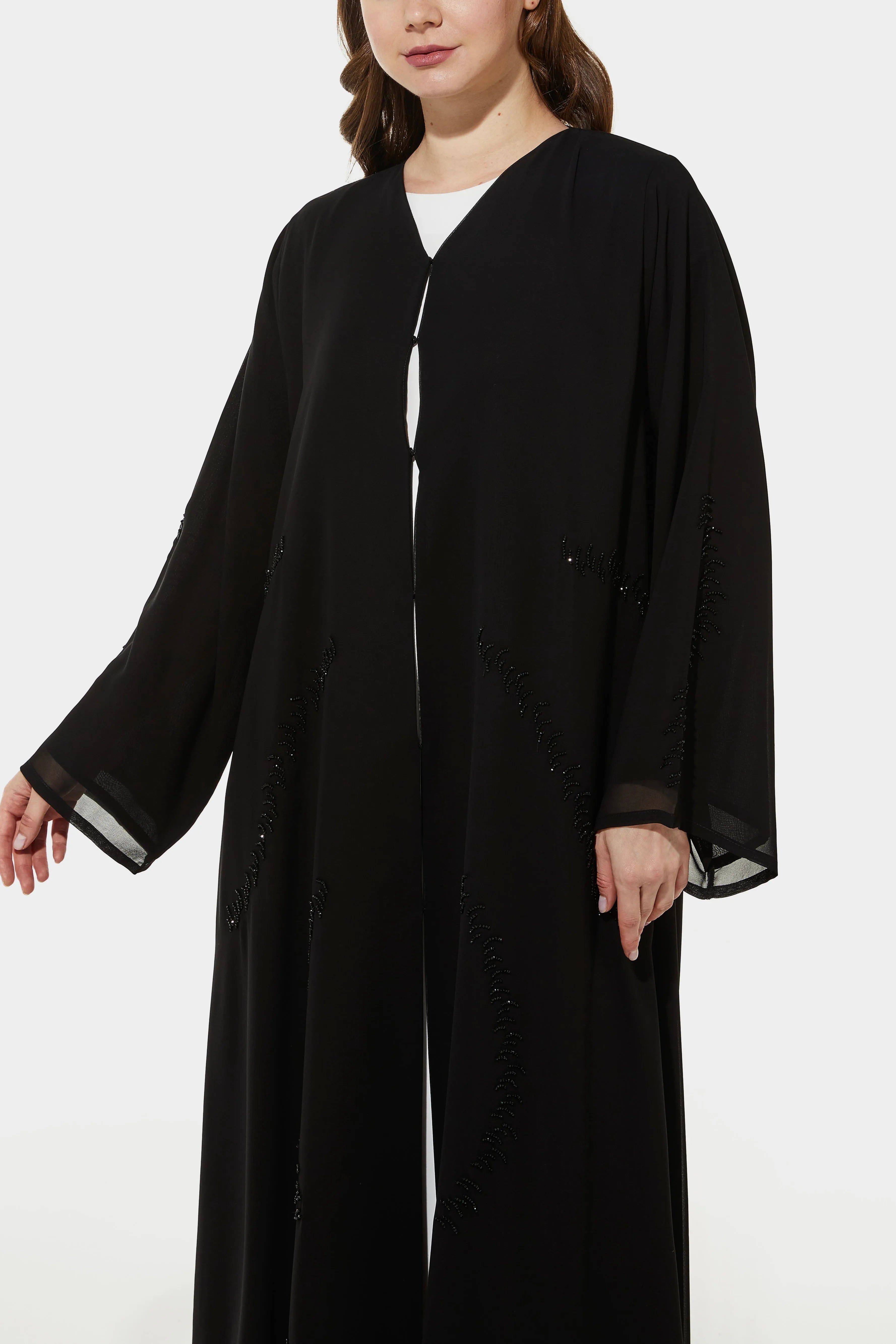 Arc Bead Flare Chiffon Black Abaya - Posh Abaya