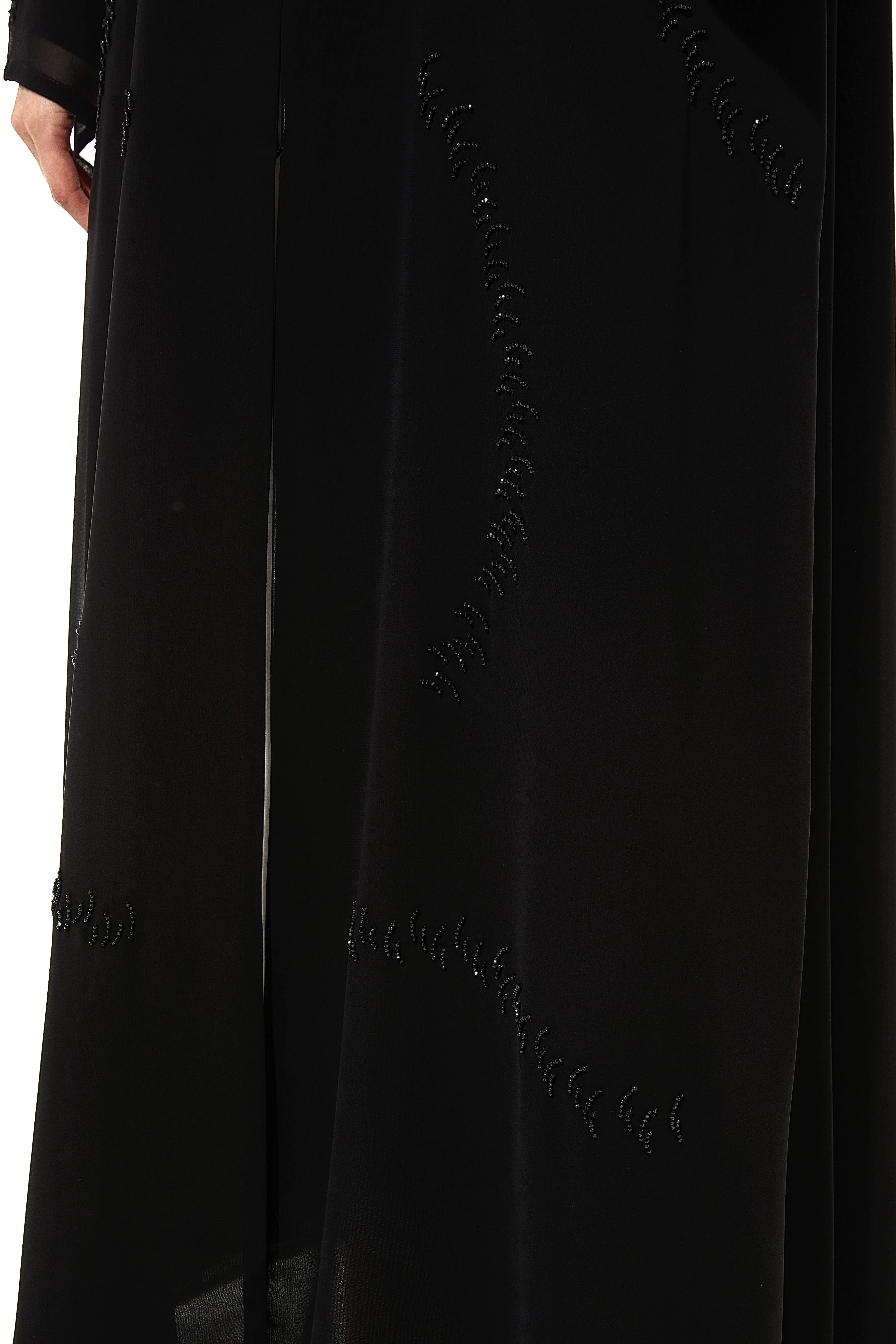 Arc Bead Flare Chiffon Black Abaya - Posh Abaya