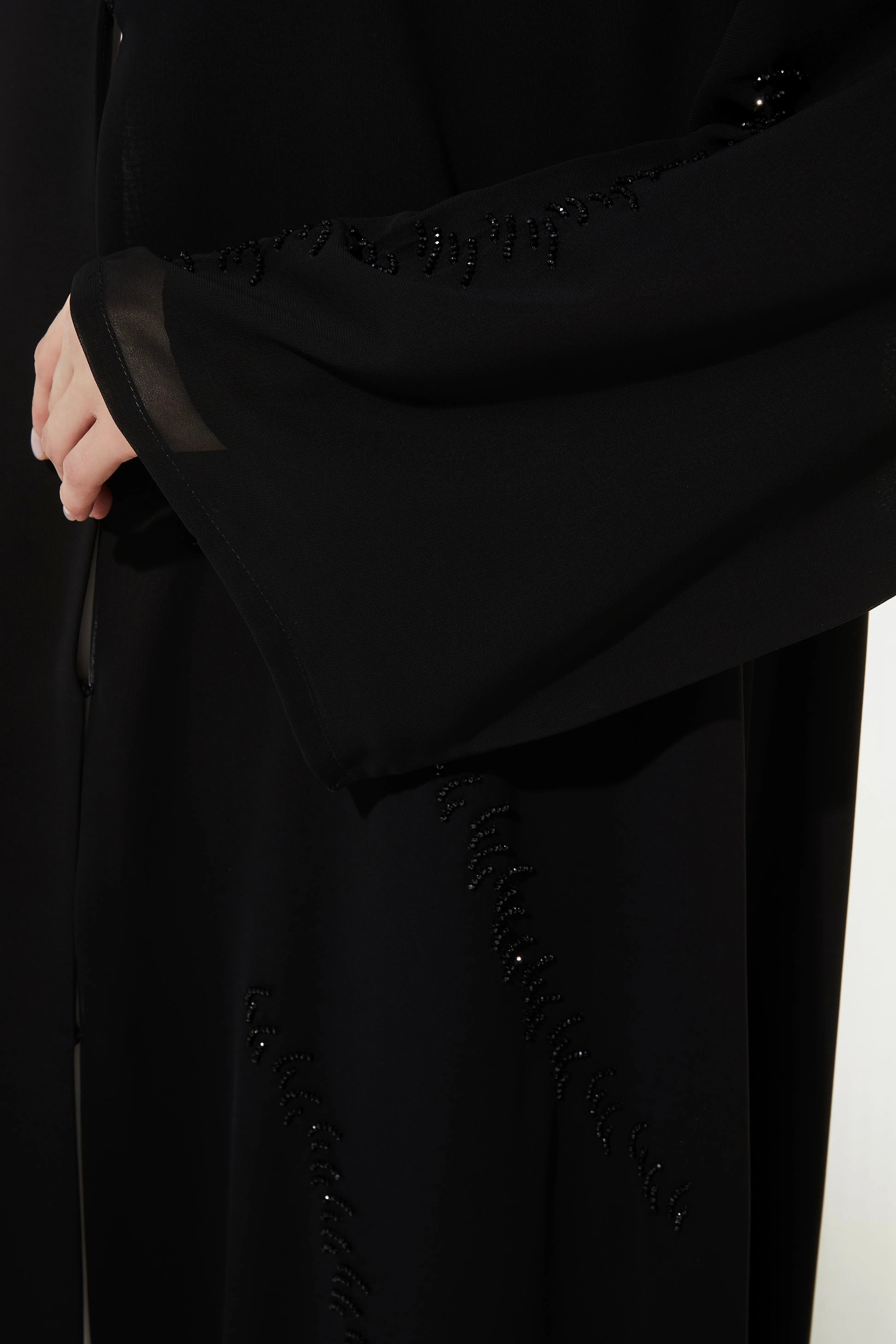 Arc Bead Flare Chiffon Black Abaya - Posh Abaya
