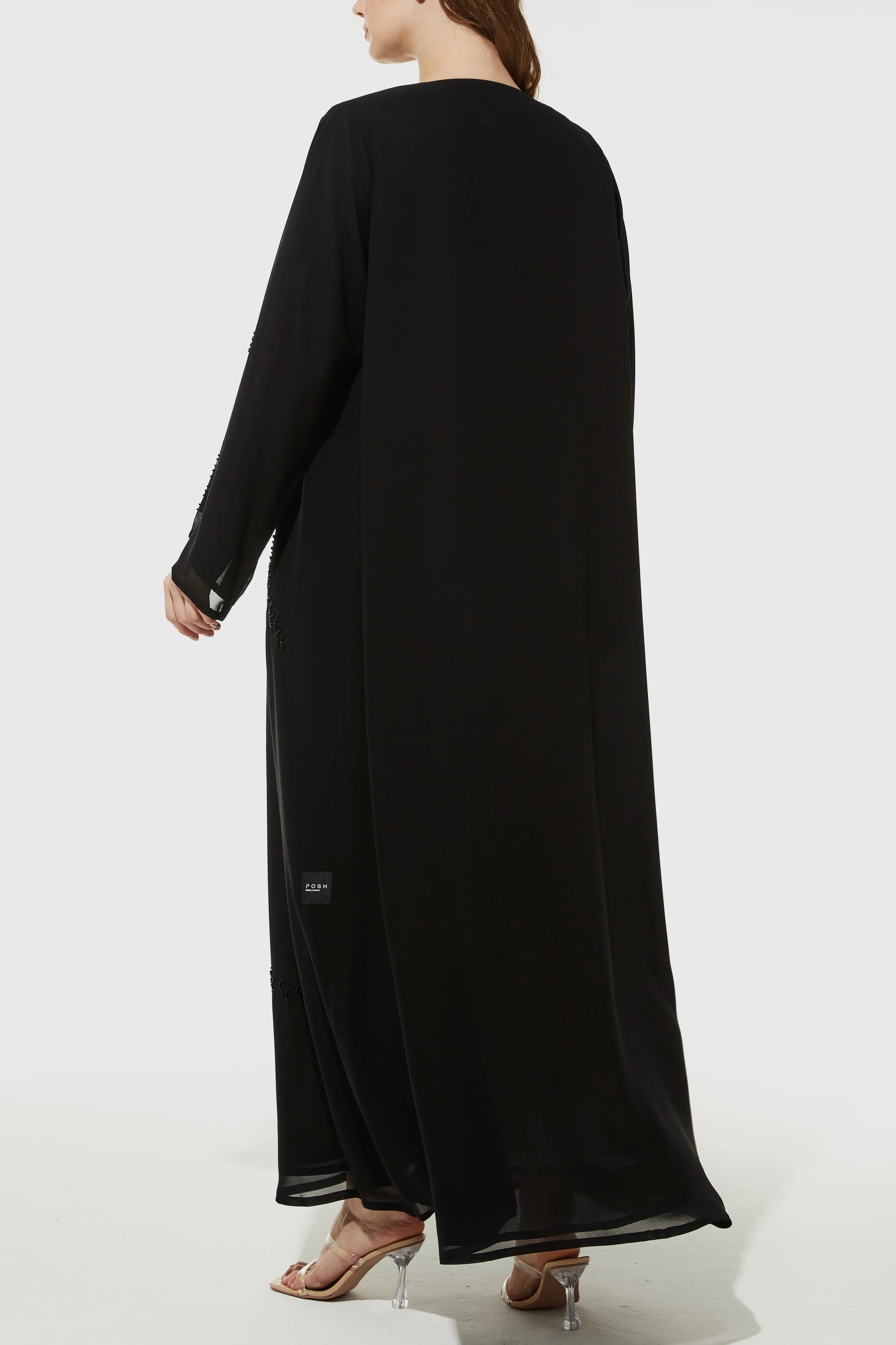 Arc Bead Flare Chiffon Black Abaya - Posh Abaya