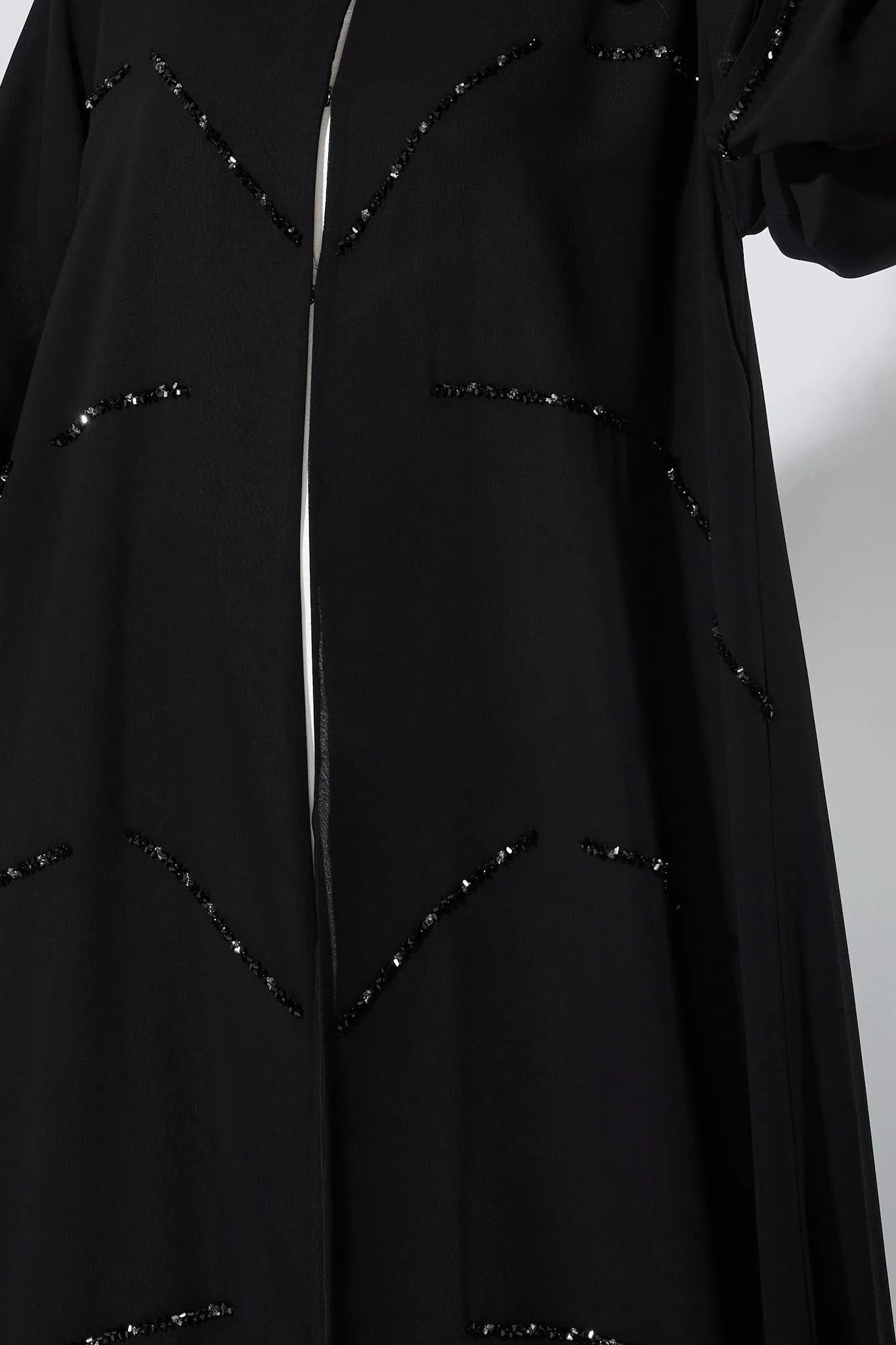 Black Chiffon Custom Abaya with Front Black Beadwork - Posh Abaya