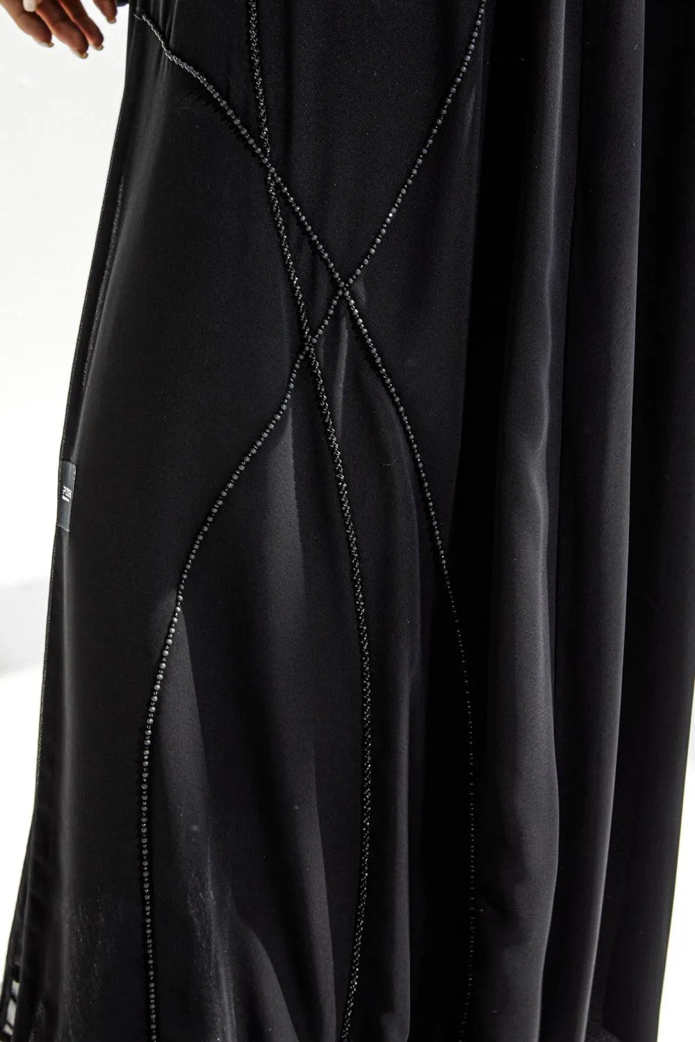 Black Chiffon Custom Abaya with Abstract Beadwork - Posh Abaya