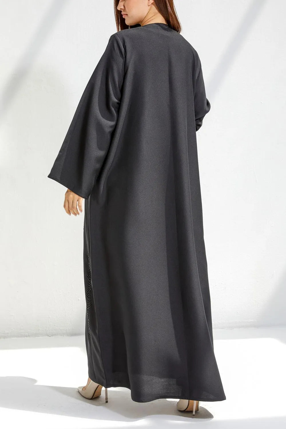 Black Nada Custom Abaya with Front Black Beadwork - Posh Abaya