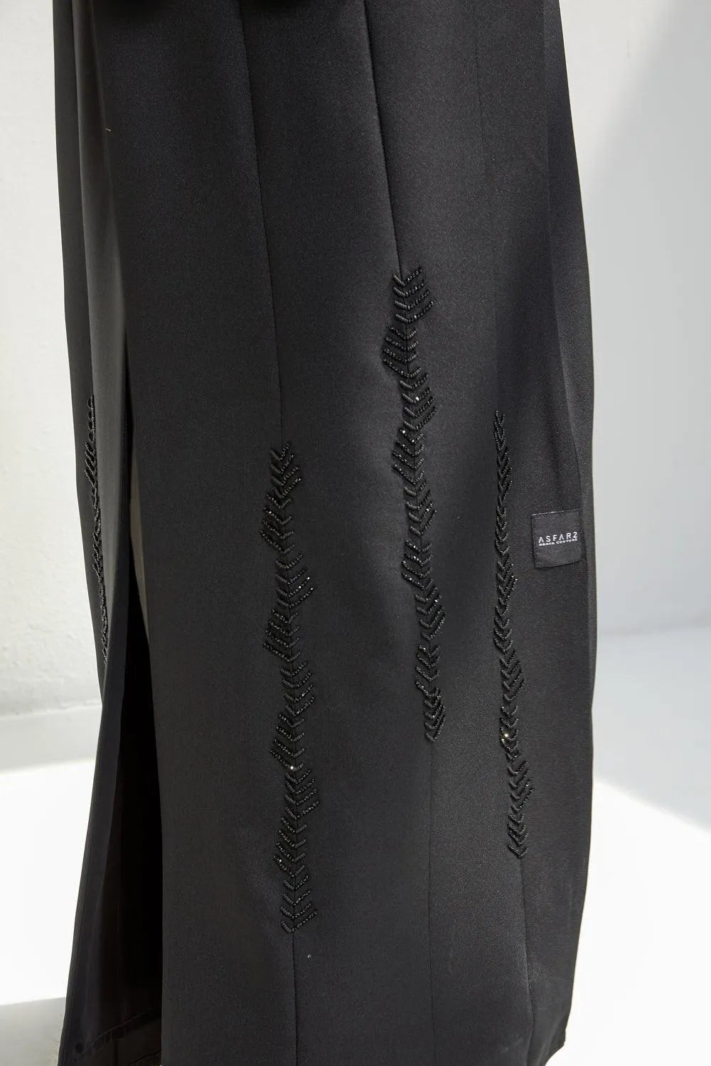 Black Nada Custom Abaya with Front Black Beadwork - Posh Abaya