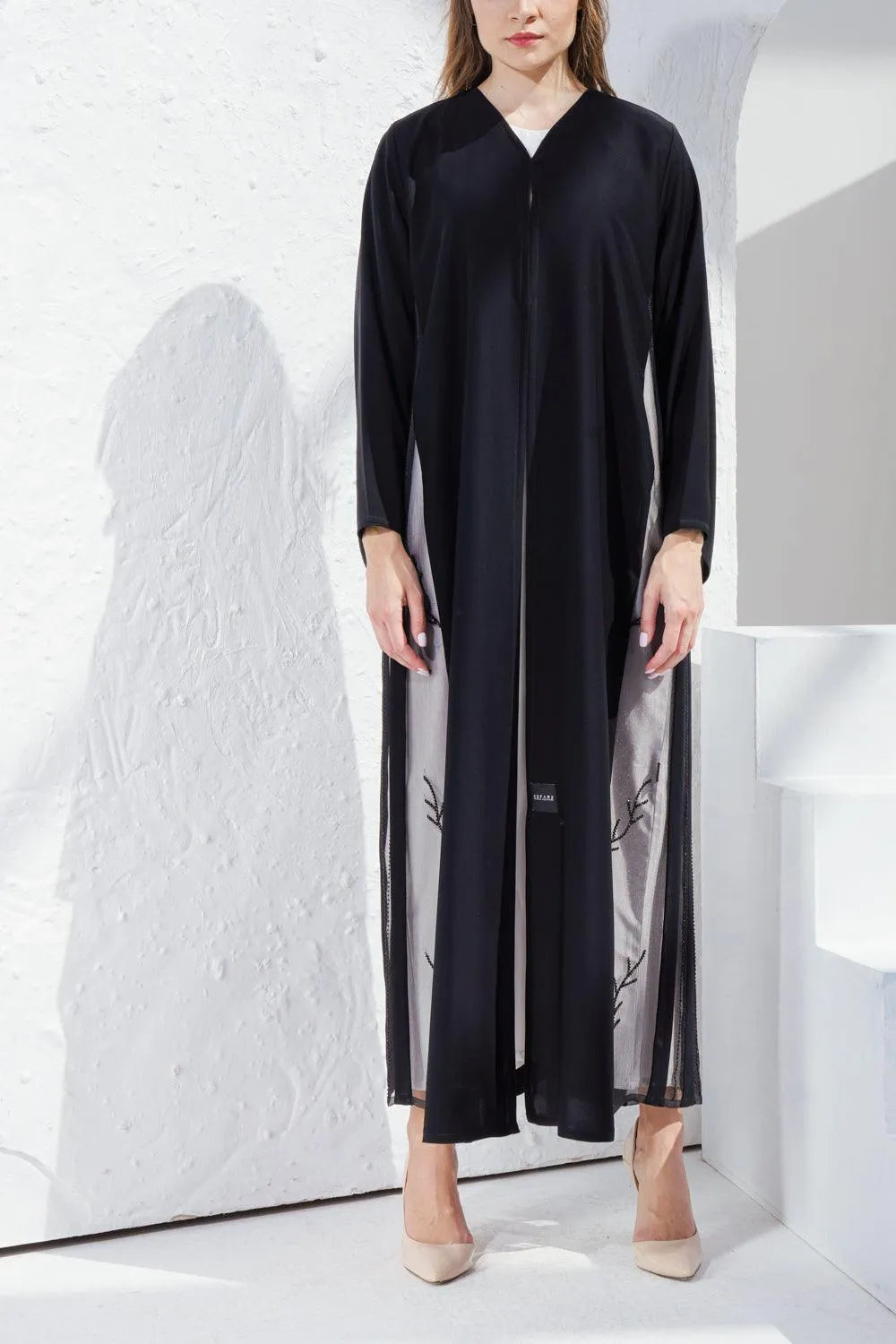 Black Nada Custom Abaya with Front Lacework - Posh Abaya