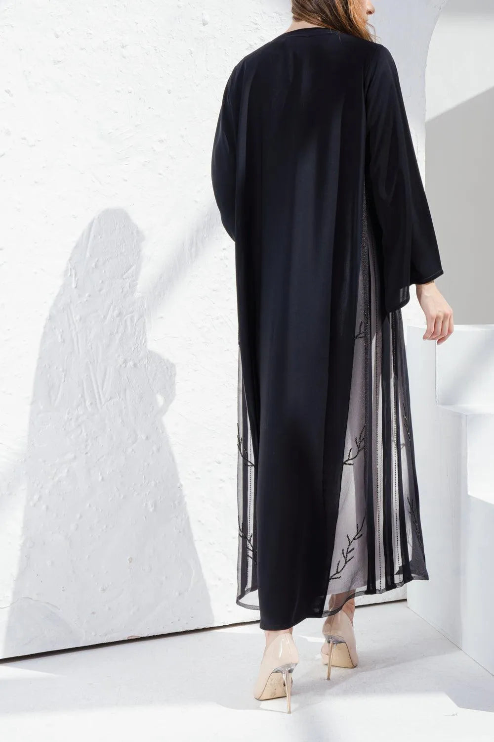 Black Nada Custom Abaya with Front Lacework - Posh Abaya