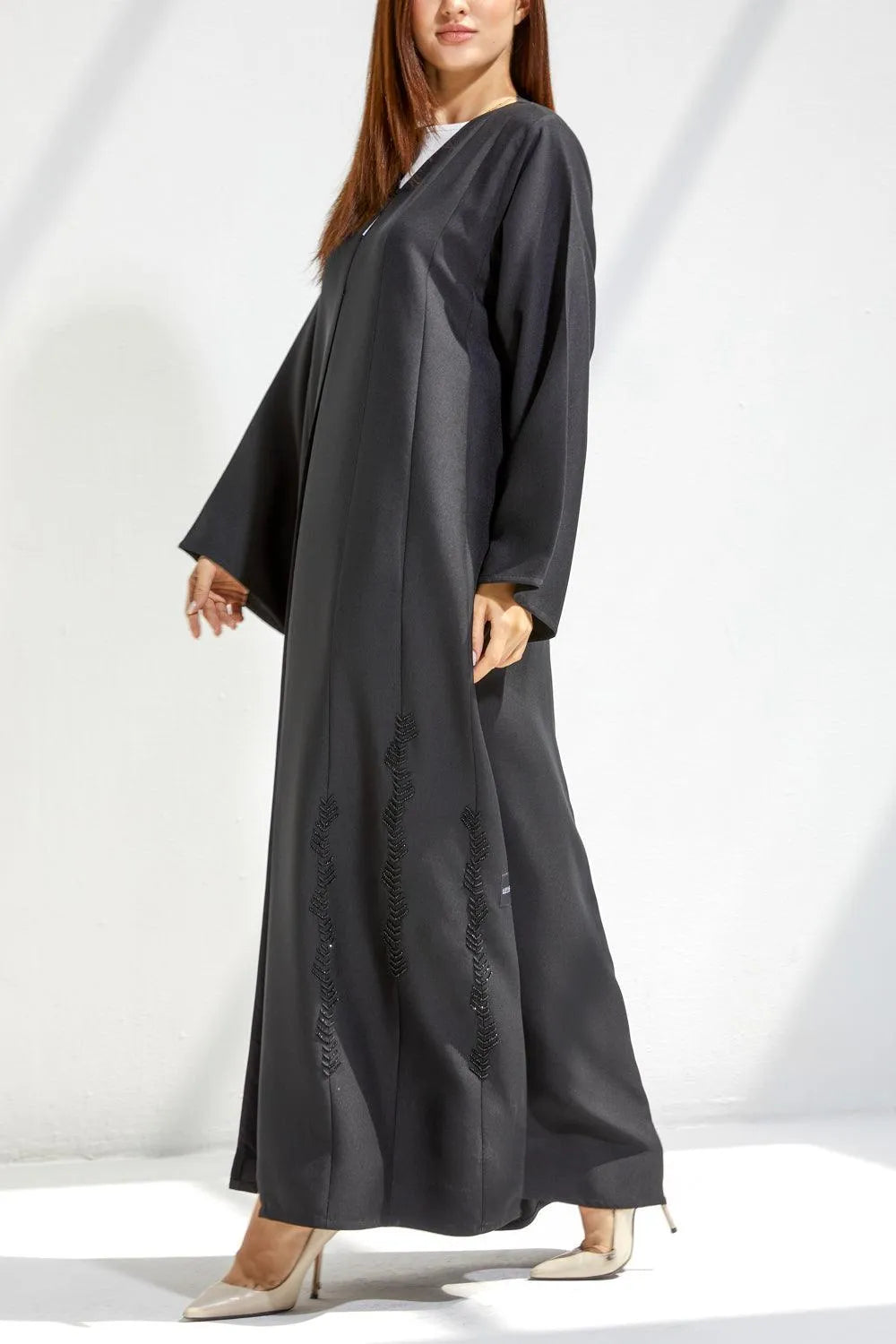 Black Nada Custom Abaya with Front Black Beadwork - Posh Abaya