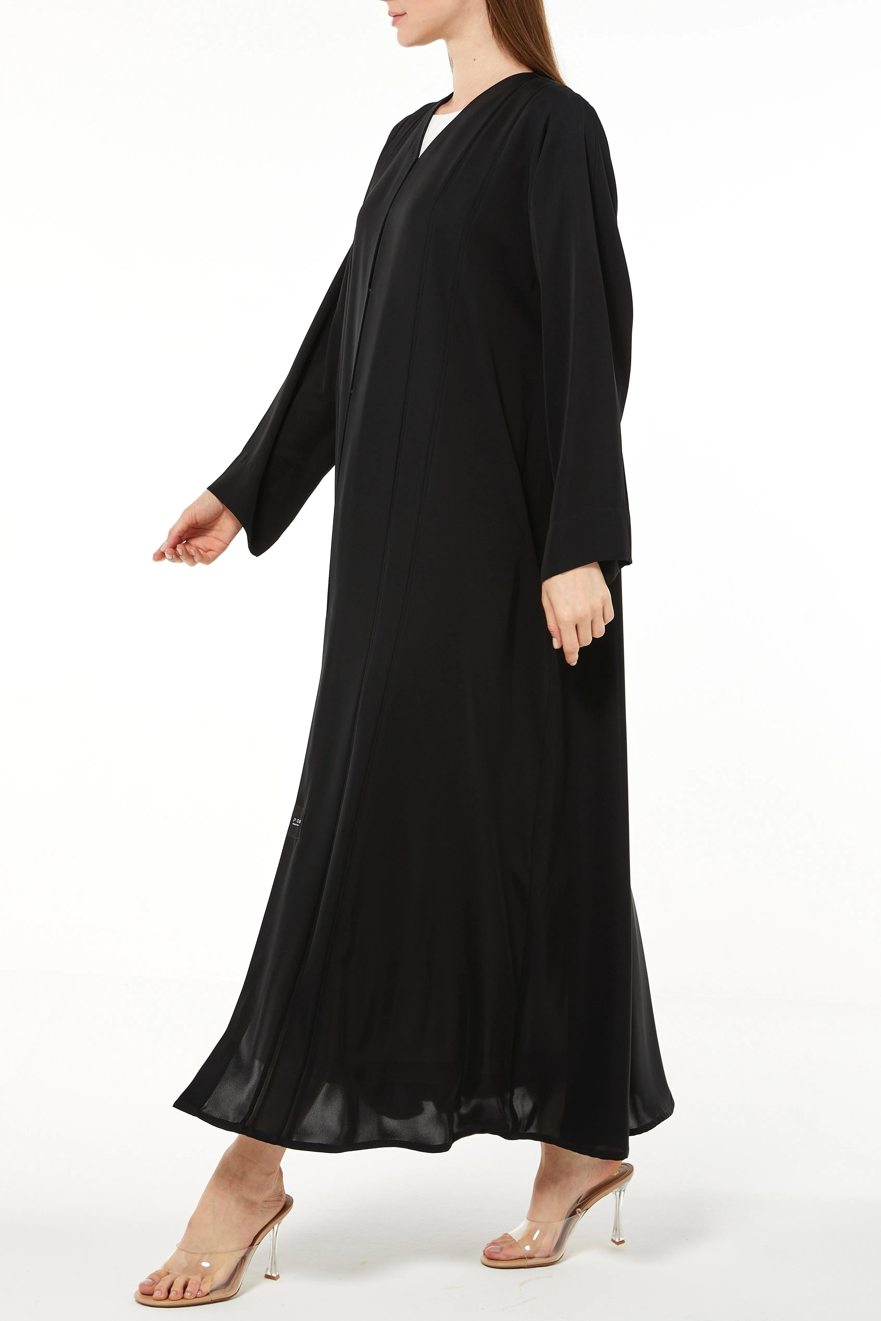 Black Mario Crepe Abaya with Front Pleat - Posh Abaya