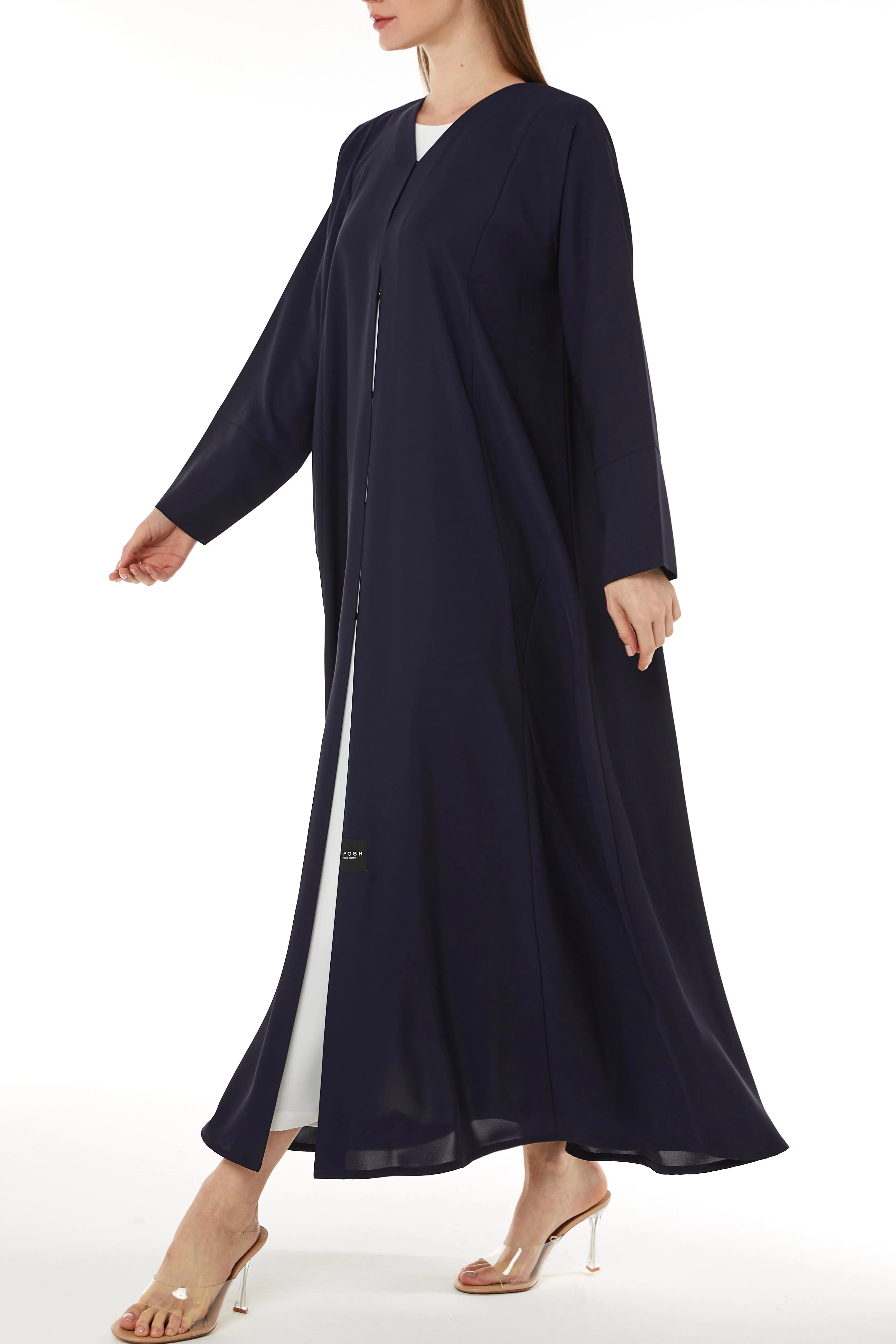 Light Poppy Crepe Minimal Blue Abaya - Posh Abaya