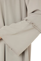 Beige Cool Crepe Abaya with Miniature Bow Ties on Sleeves - Posh Abaya