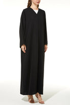 Black Rose Crepe Abaya with Front Linear Beadwork - Posh Abaya