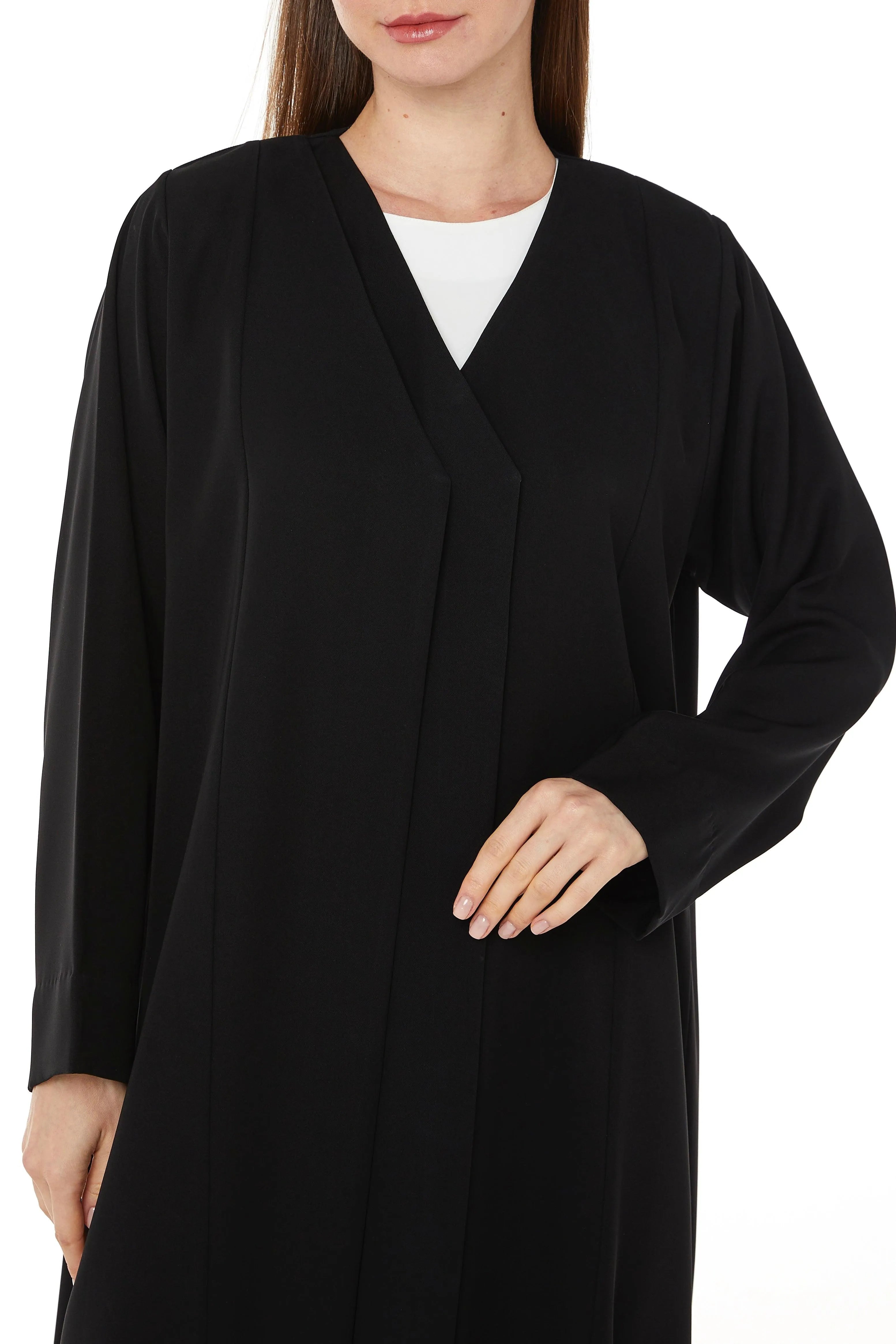 Black Farasha Crepe Abaya with Front Double Overlap - Posh Abaya