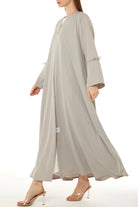 Beige Cool Crepe Abaya with Miniature Bow Ties on Sleeves - Posh Abaya