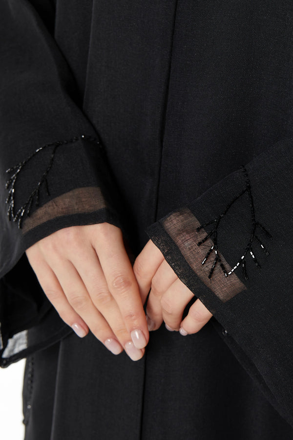 Silver Floral Flare Black  Custom Abaya