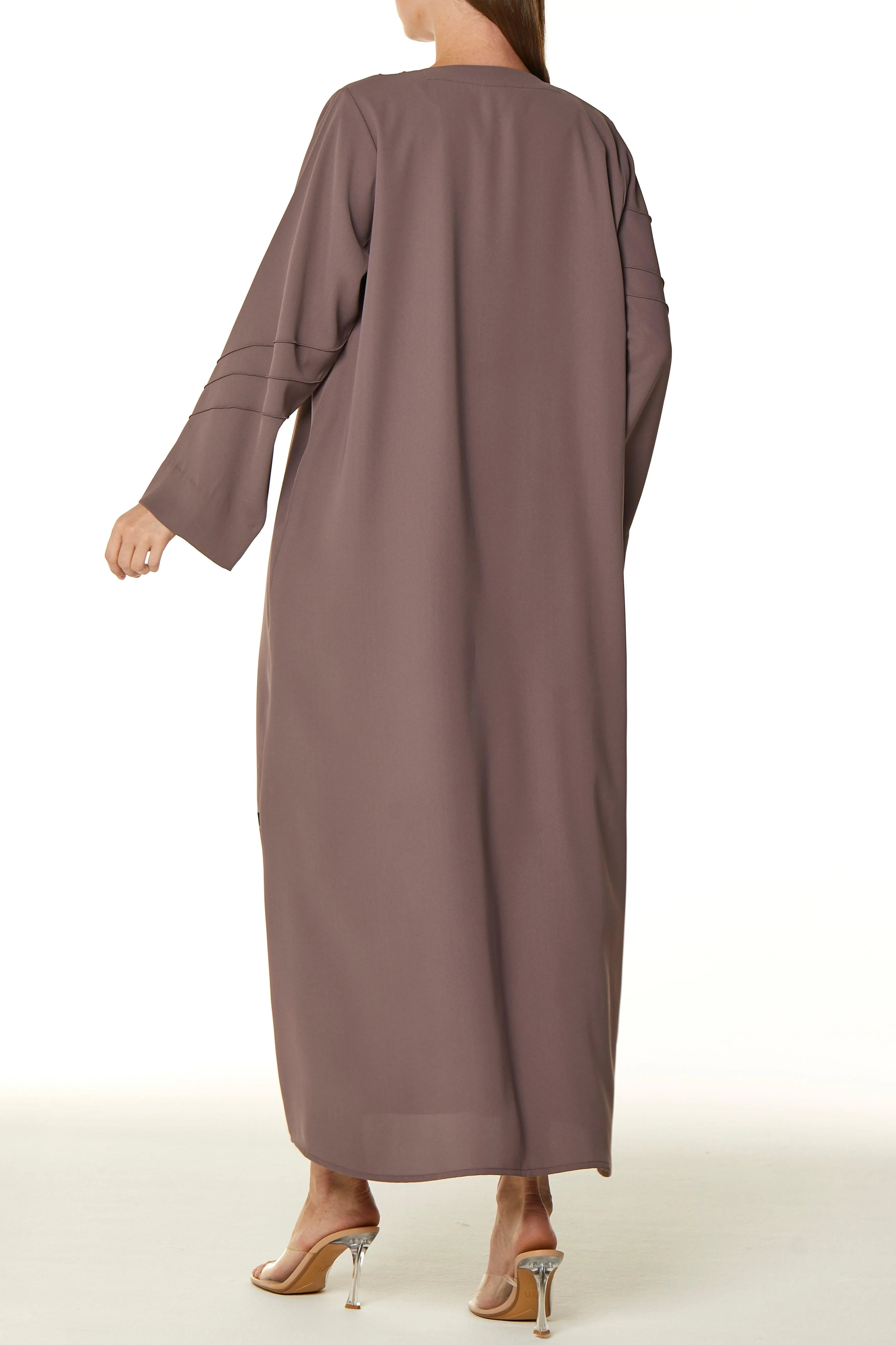 Pink Layan Crepe Abaya with Asymmetric Pintucks - Posh Abaya