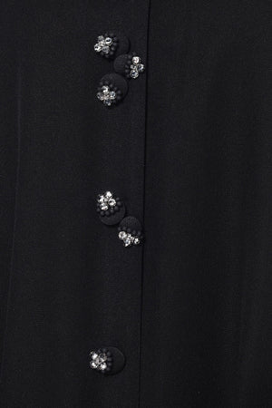 Black Emarati Crepe Custom Abaya with Beaded Fabric Buttons