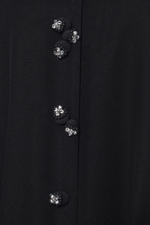 Black Emarati Crepe Custom Abaya with Beaded Fabric Buttons