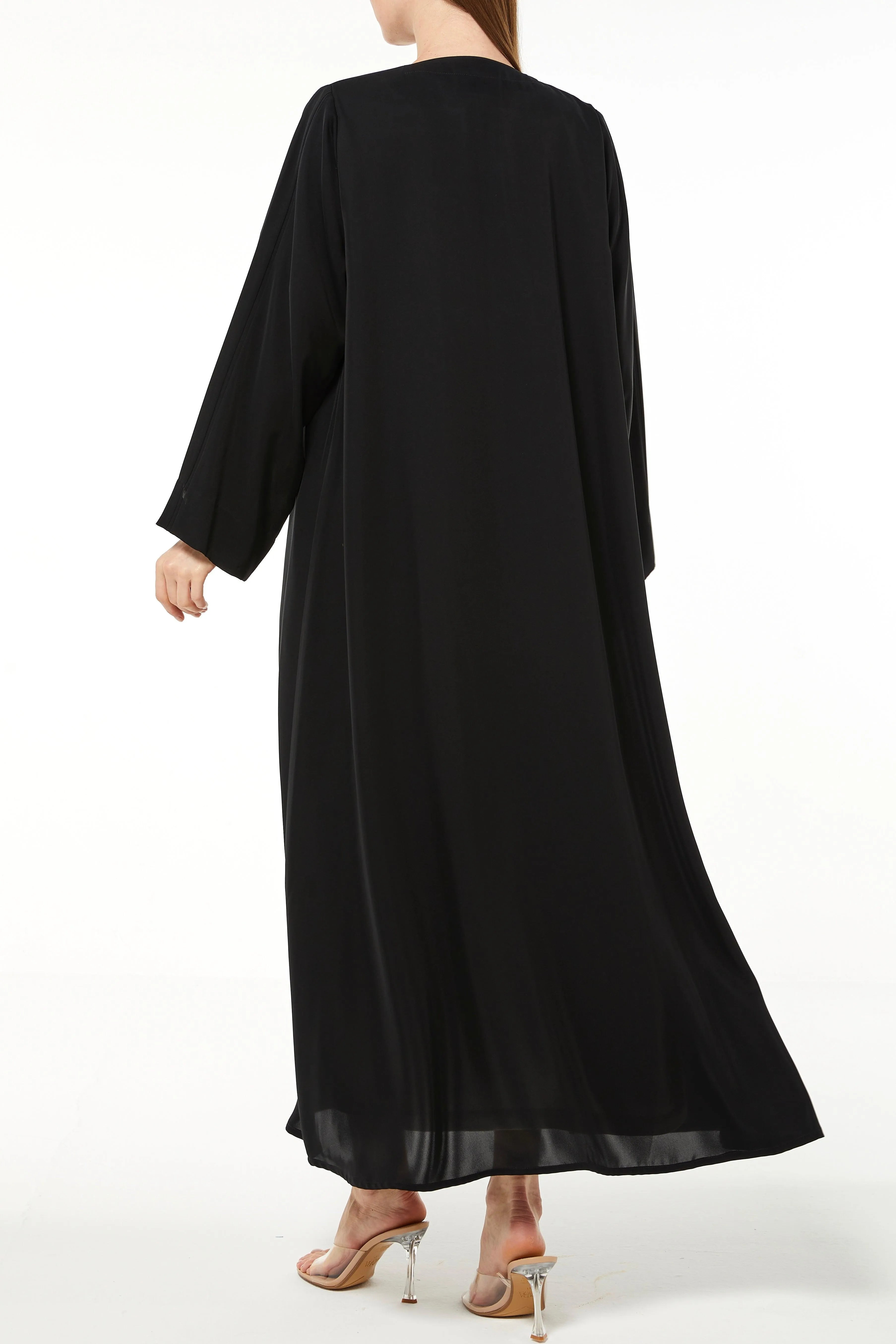 Black Mario Crepe Abaya with Front Pleat - Posh Abaya