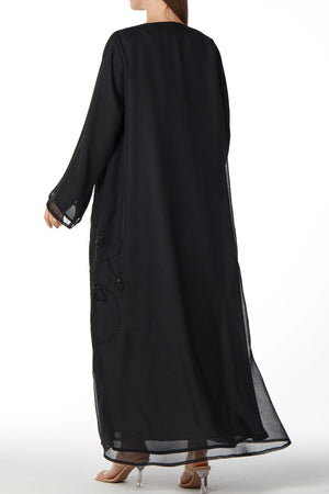 Silver Floral Flare Black  Custom Abaya