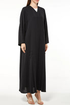 Black Remi Crepe Abaya with Sleek Pleat Buttons - Posh Abaya