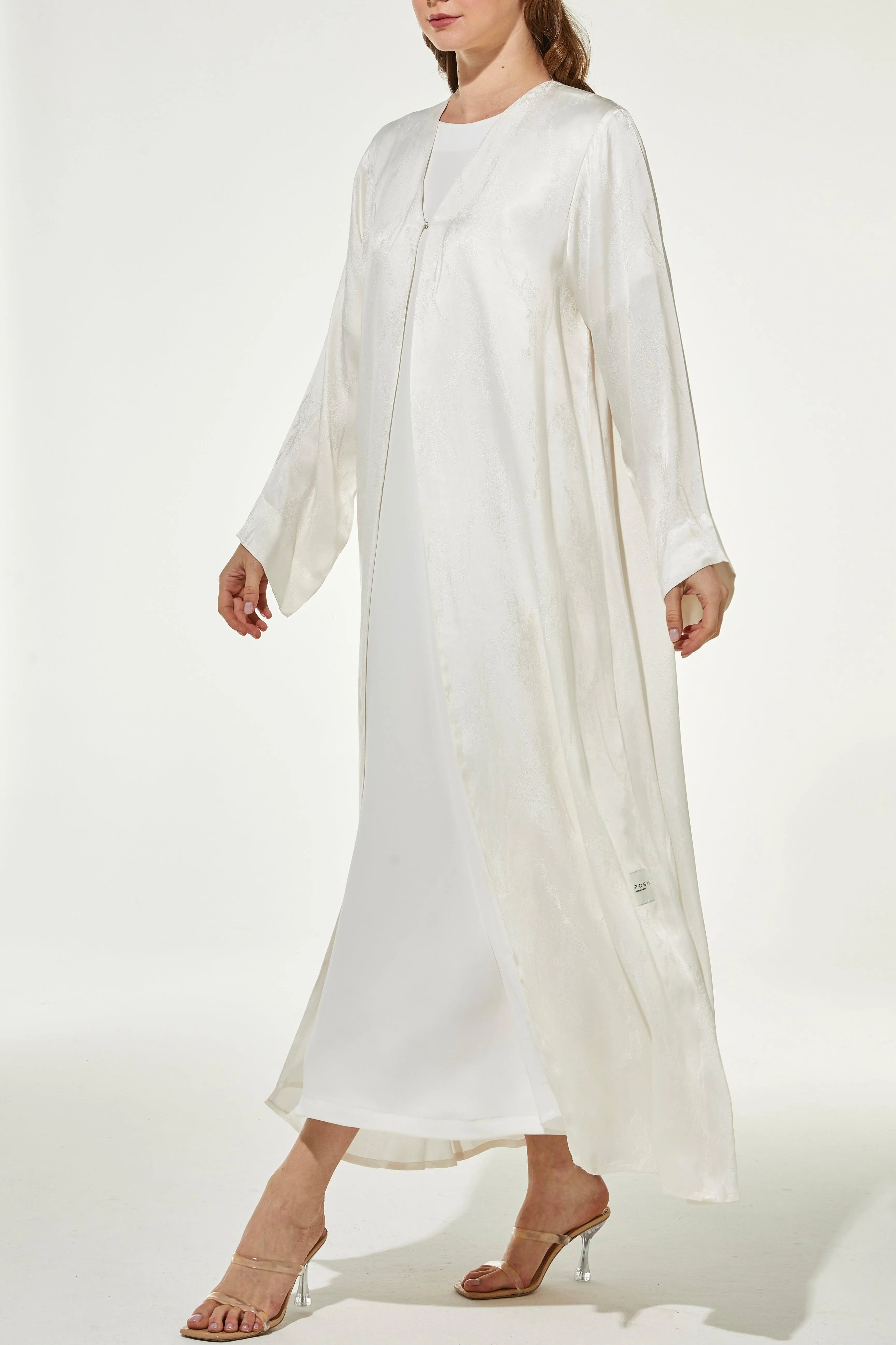 White Eliza Fukro Abaya with Abstract Artistry - Posh Abaya
