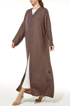 Brown Barfi Crepe Abaya with Dual Tone - Posh Abaya