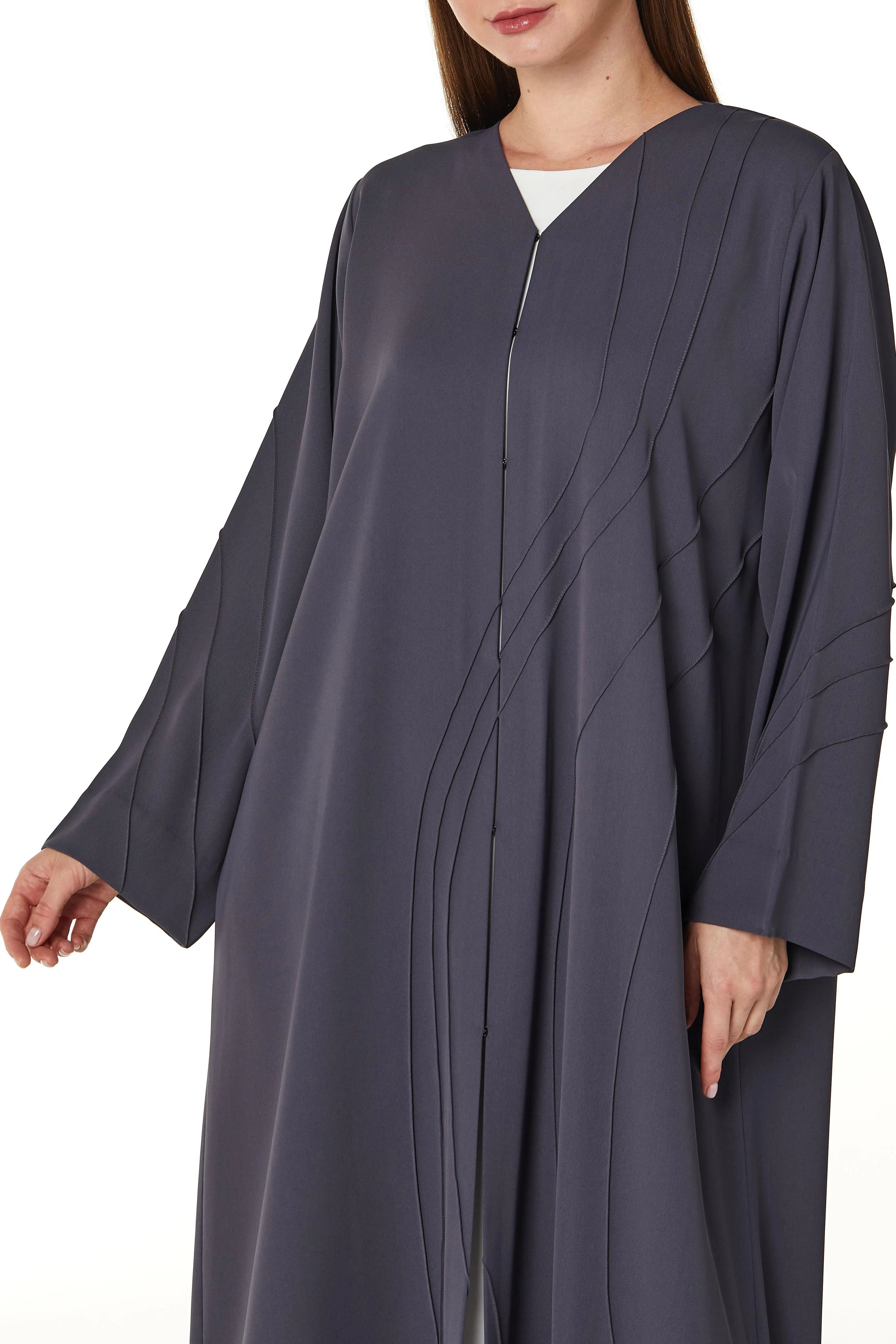 Purple Lavender Crepe Abaya with Asymmetric Pintucks - Posh Abaya