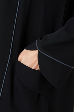 Black Layan Crepe Abaya with Collar and Piping Detail - Posh Abaya