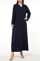 Blue Melanie Crepe Abaya with Piped Overlap - Posh Abaya