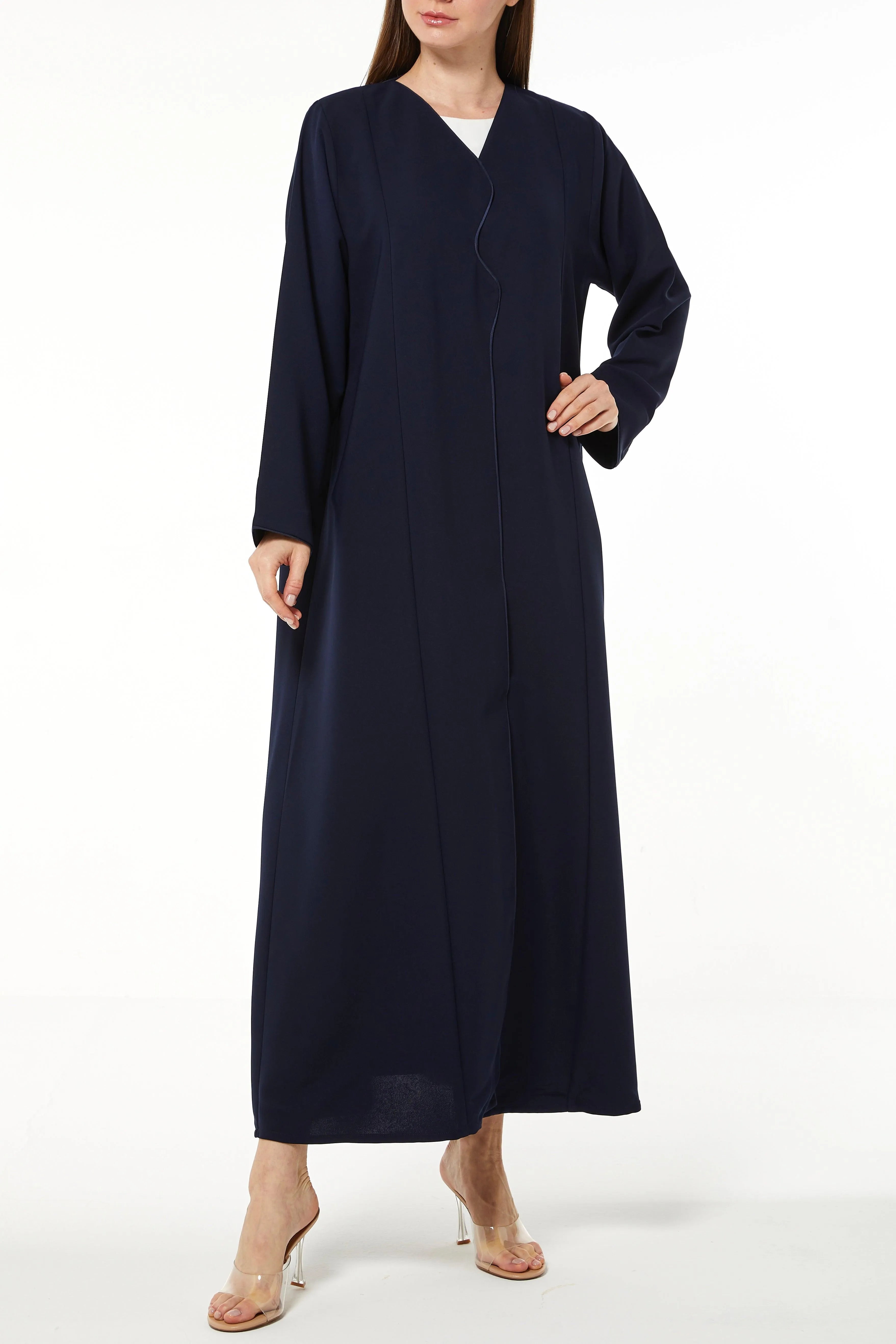 Blue Melanie Crepe Abaya with Piped Overlap - Posh Abaya