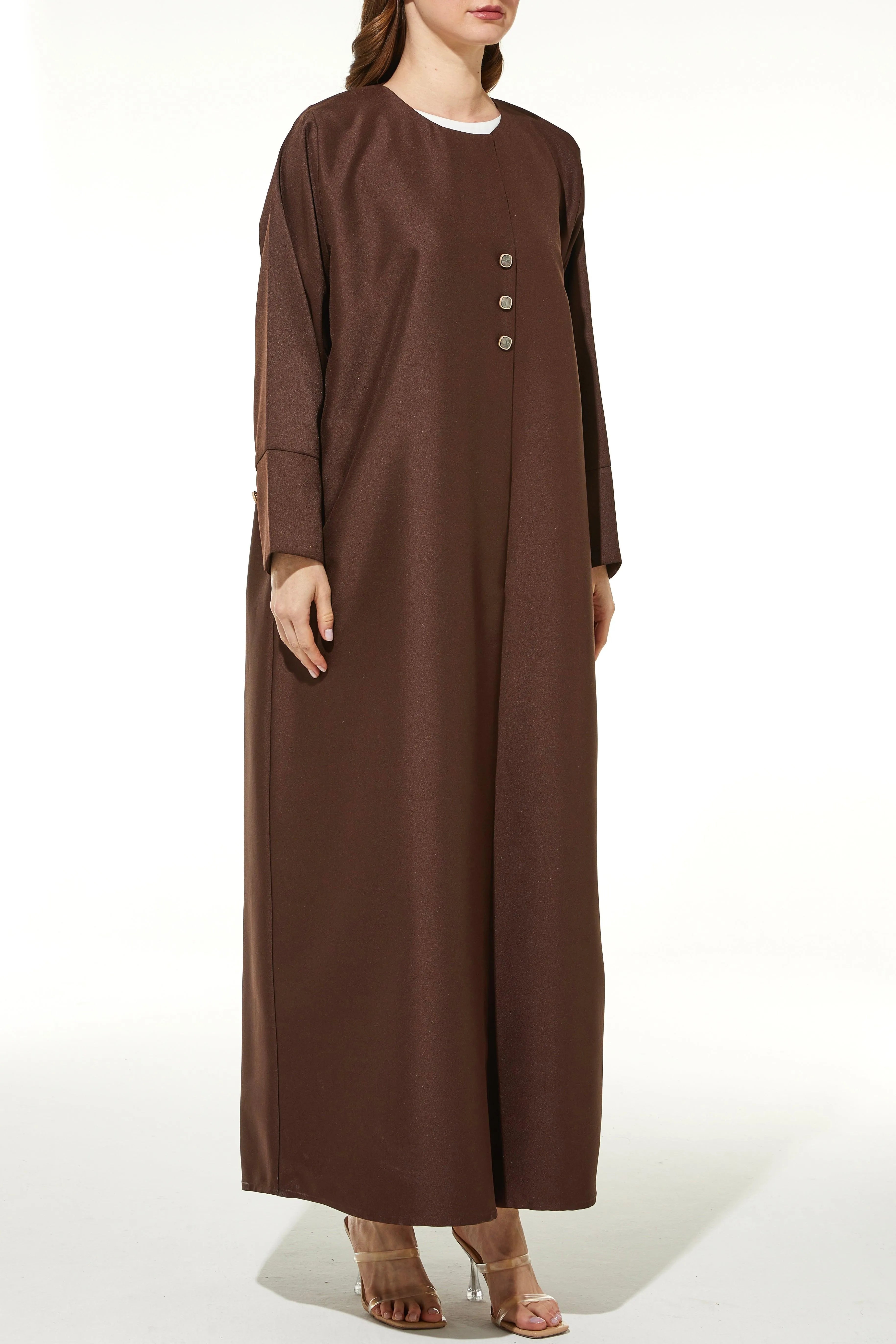 Brown Oliva Satin Abaya with Overlap - Posh Abaya