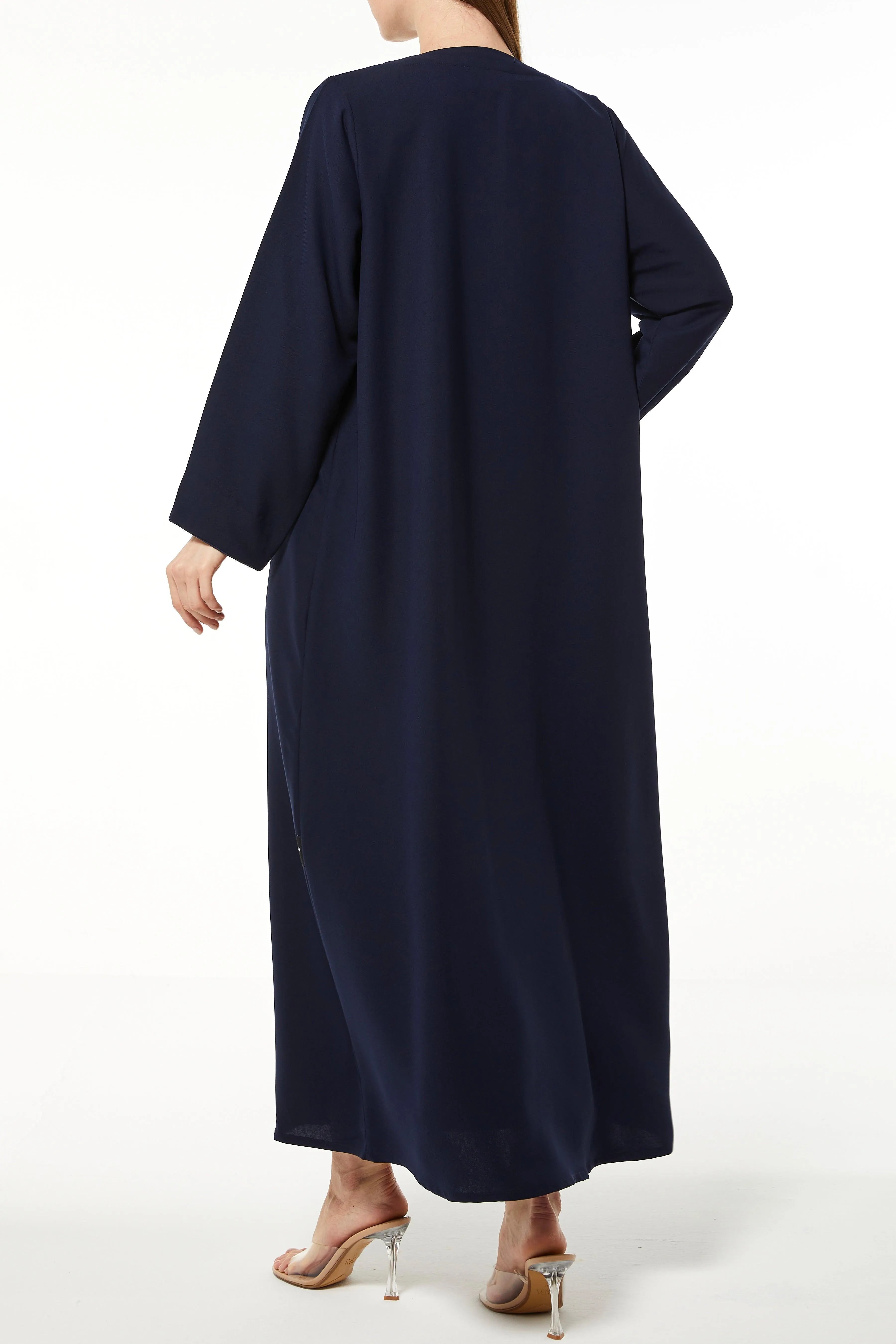 Blue Melanie Crepe Abaya with Piped Overlap - Posh Abaya