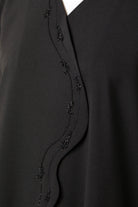 Black Kadi Crepe Abaya with Overlap Beadwork Panel - Posh Abaya