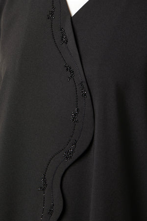 Black Kadi Crepe Custom Abaya with Overlap Beadwork Panel