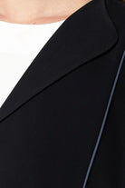 Black Layan Crepe Abaya with Collar and Piping Detail - Posh Abaya