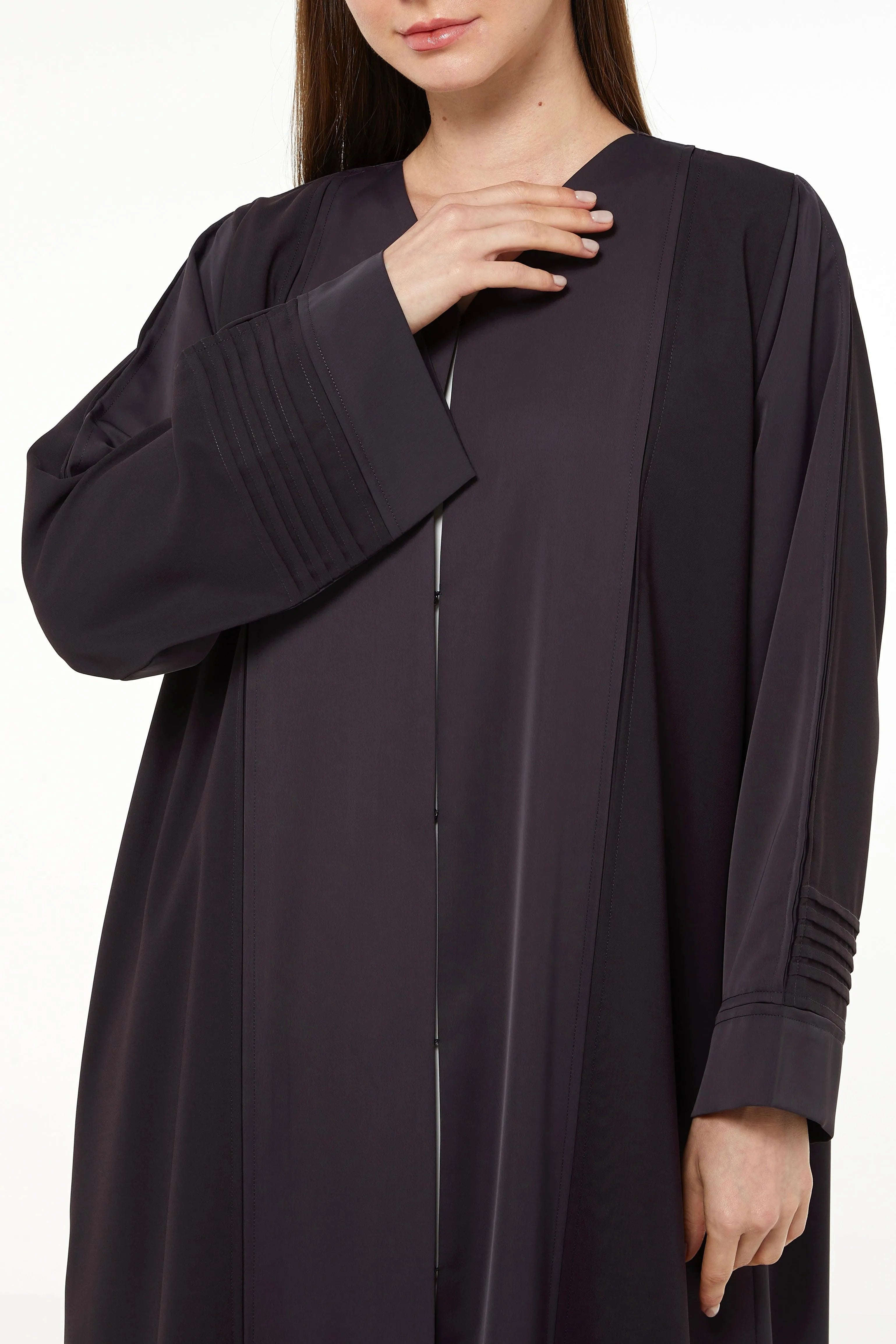 Purple Cool Crepe Abaya with Pleats on Sleeves - Posh Abaya
